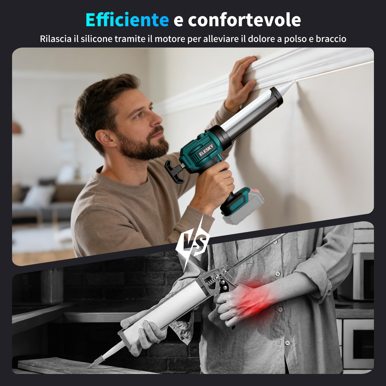 Pistola Elettrica per Silicone 18V, 300-310 ml, Senza Batteria | 4 velocità, funzione antigoccia, luce LED e dosaggio preciso, compatibile con batterie Makita 18V.