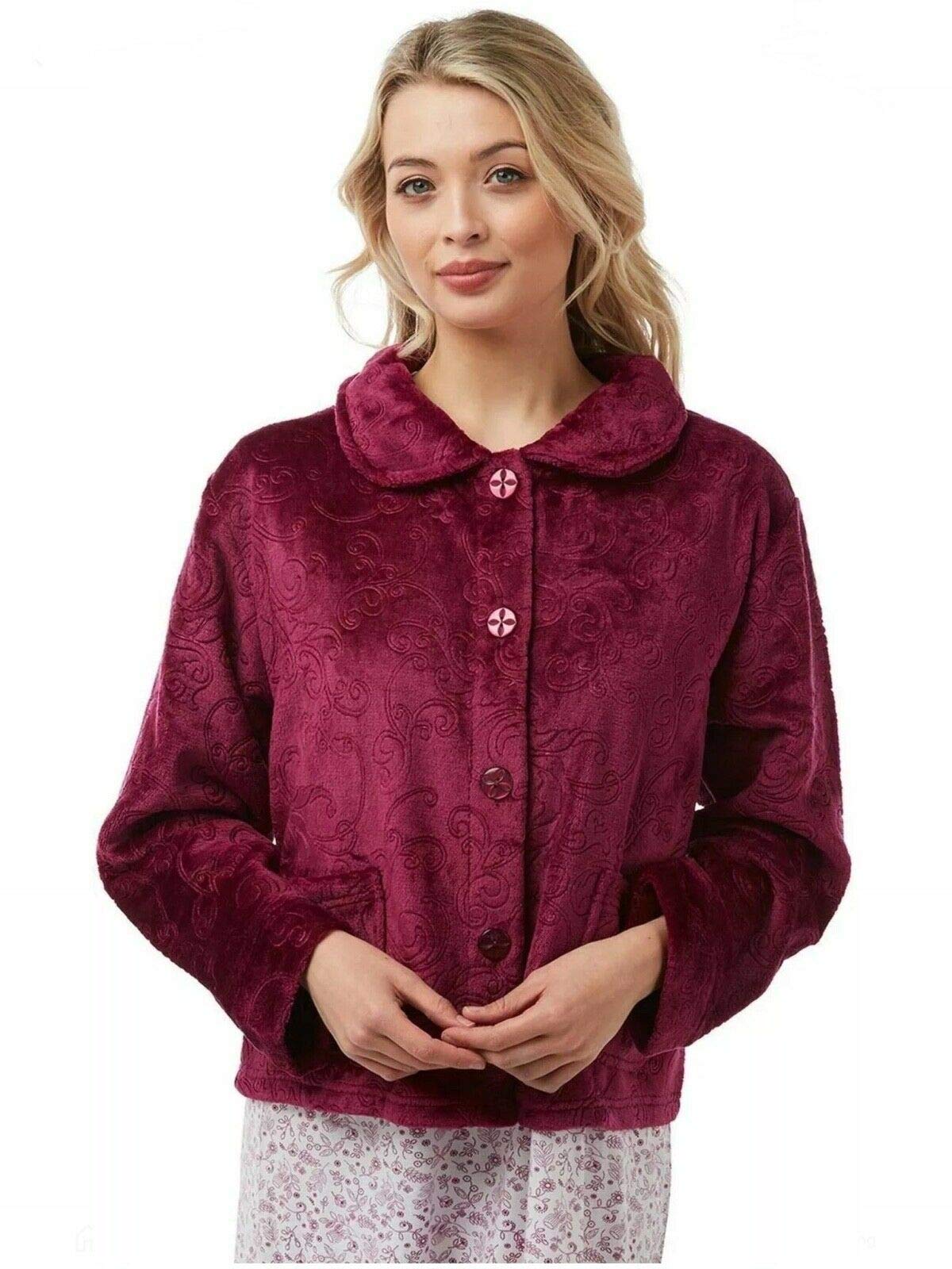 Ozmoint® Ladies Sweet Embrace Soft Feel Button Through Embossed Bed Jackets By Lady Olga (Dark Rose, 14-16)