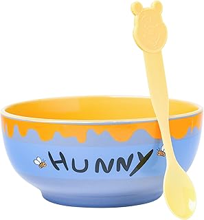 Silver Buffalo Disney Winnie the Pooh Hunny Pot Ceramic Bowl with Color Changing Spoon, 28 Ounces
