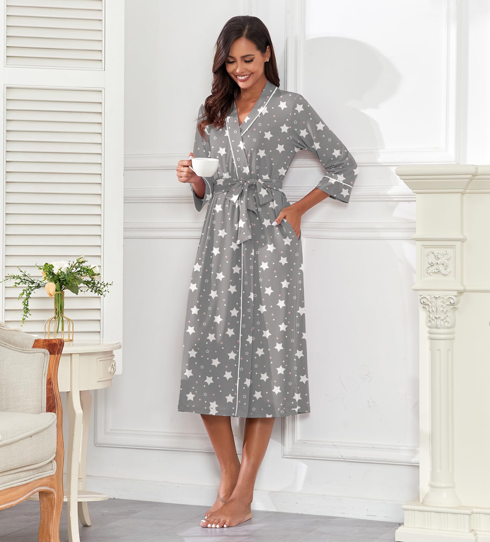 PrinStory Morgenmantel Damen Leicht Bata para mujer Mujer