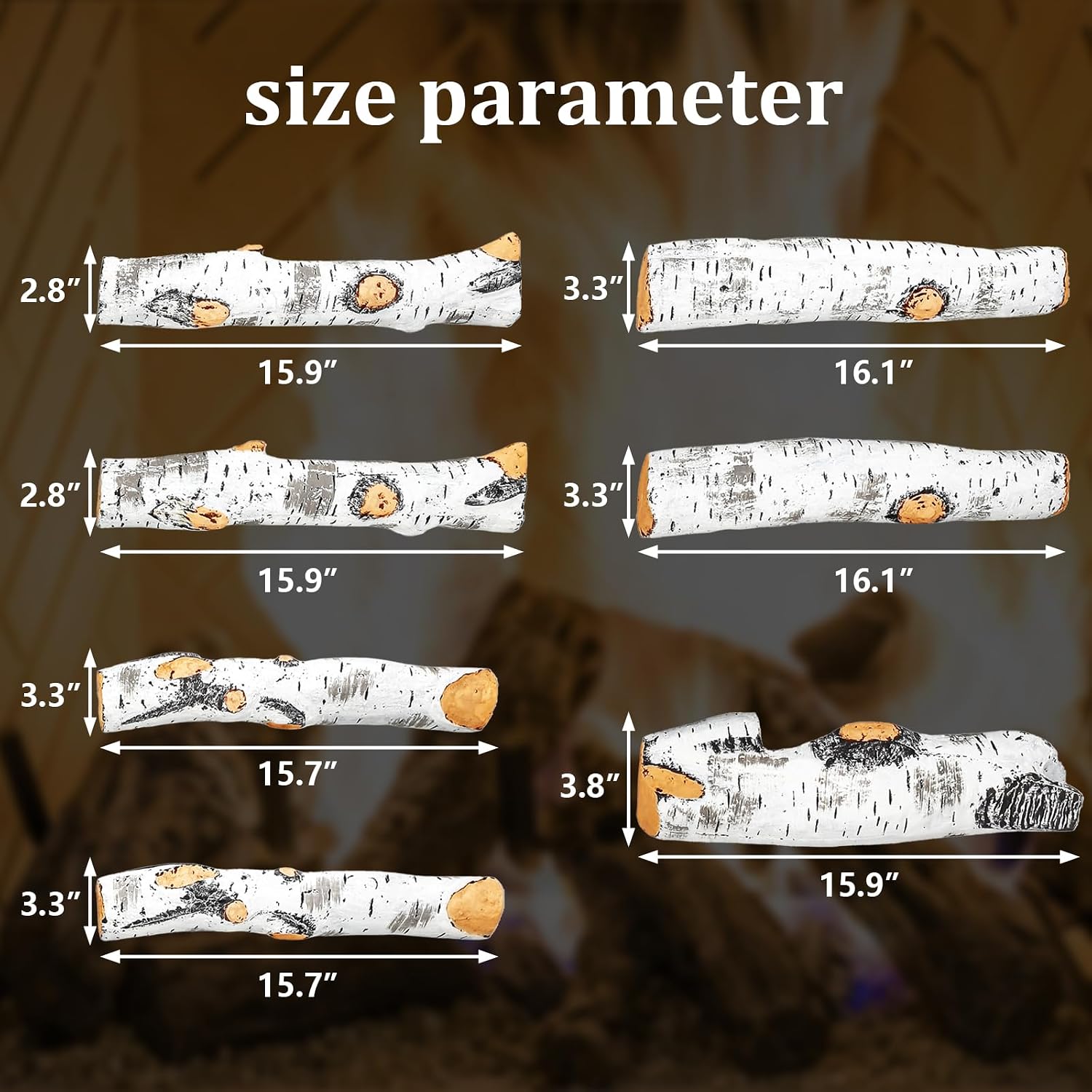 Uniflasy Gas Fireplace Logs, Birch Logs 7pcs Fake Fireplace Insert, Faux Ceramic White Birch Wood Firepit Firebowl Indoor or Outdoor Decor