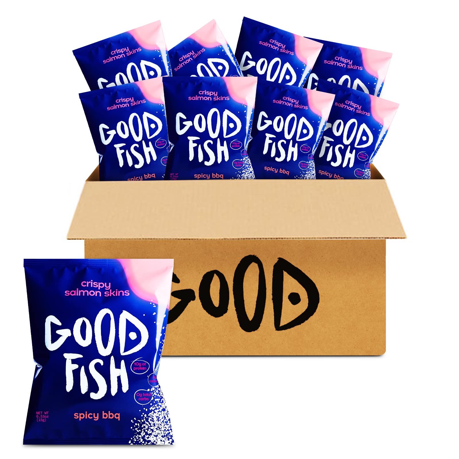 Buy Cri Salmon Skin Chips by GOODFISH Spicy BBQ, 8Pack WildCaught