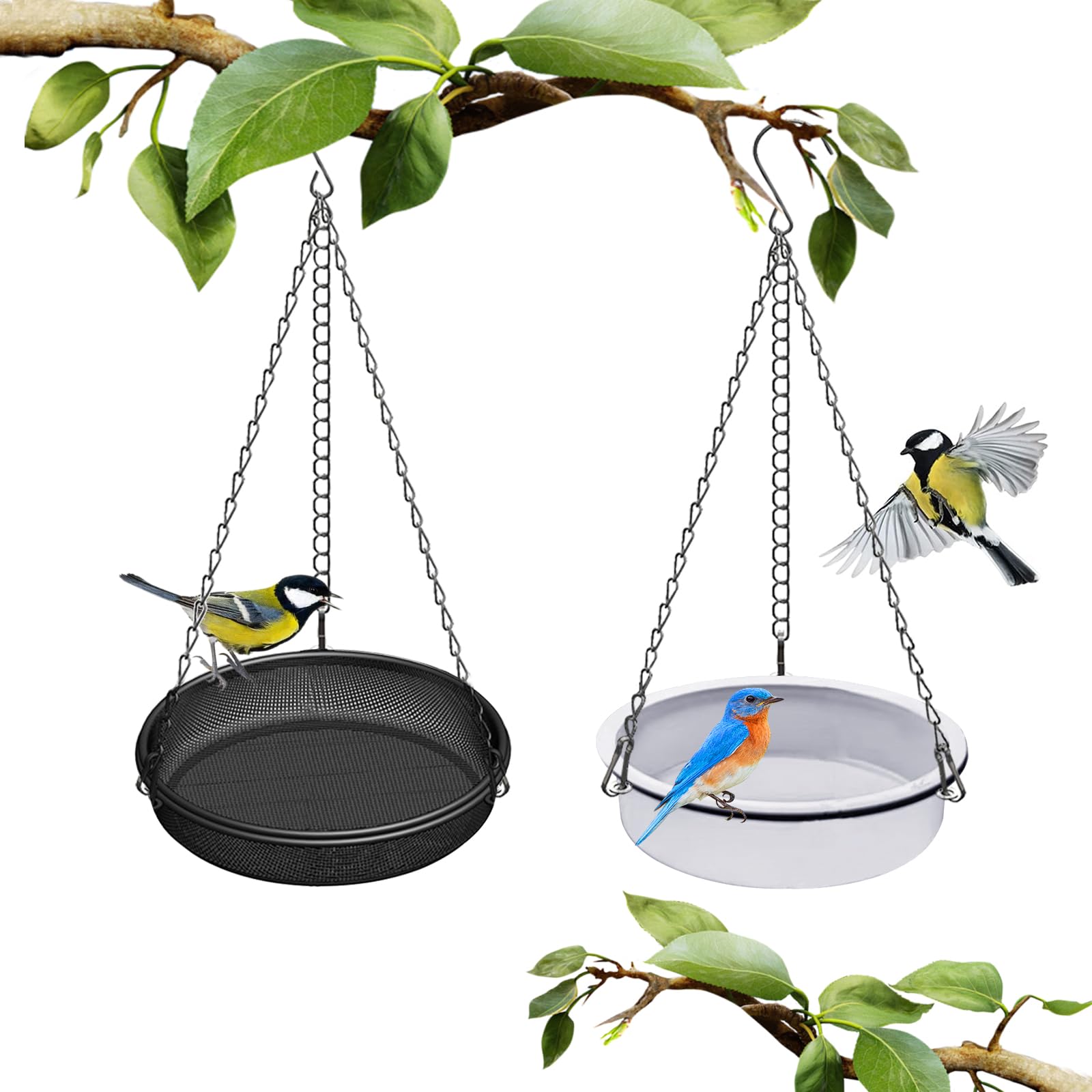 Comedero Pajaros Exterior Colgar De Metal, Comedero Pajaros Silvestres Colgante De Acero Inoxidable, Bebedero Pajaros Colgante Plastico para Exterior Jardin Balcon Arbol Gorriones Pequeños (Negro)