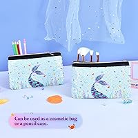 Vista 3 de WERNNSAI Paquete de cordón de sirena lentejuelas azules regalo de sirena para niñas mochila con cordón cosméticos para natación bolsa con cremallera