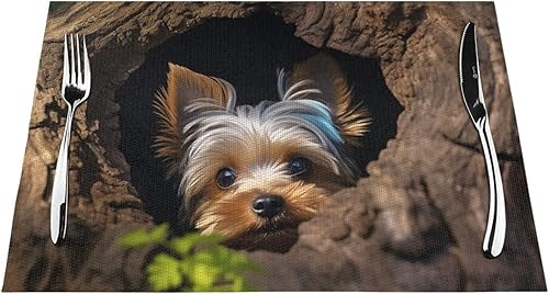 Miniatura 7 de Juego de 6 manteles individuales de PVC con diseño de A Little Yorkshire Terrier antideslizantes, de 12 x 18 pulgadas, juego de manteles