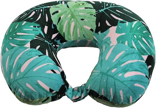 Miniatura 4 de Almohada de cuello de microfibra suave, compacta, perfecta para viajes en avión o en automóvil, hoja de Monstera
