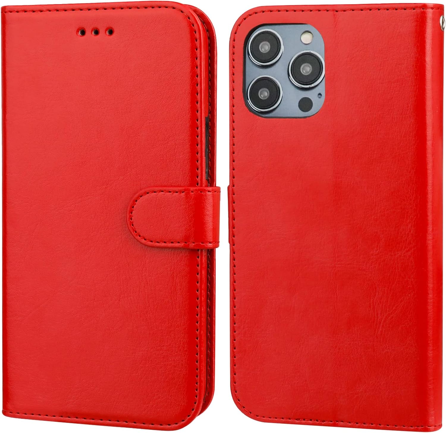 Bocasal Detachable Wallet Case for iPhone 14 Pro Max RFID Blocking Card Slots Holder Premium PU Leather Magnetic Kickstand Shockproof Wrist Strap Removable Flip Protective Cover 5G 6.7 inch (Red)
