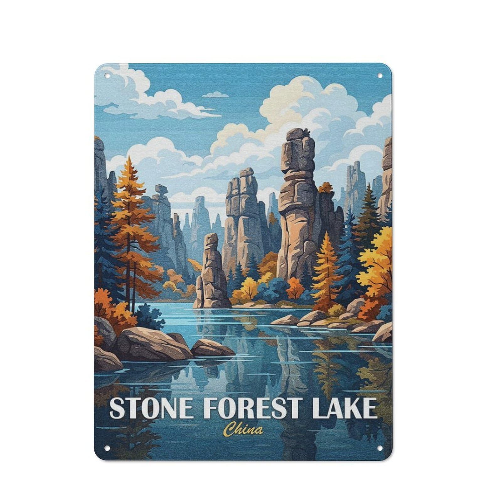 Junmoney Style-11 Retro-Style Tin Sign 40X30cm Featuring Stone Forest Lake, China For Hallway Wall, For Garage, Workshop And Man Cave Decoration