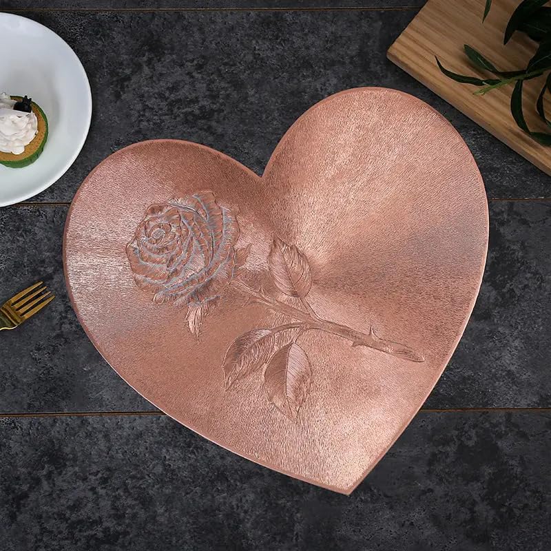 Image of Dakshya Industries PVC Waterproof Heart Shape Table Placemat Set of 2 - Premium Silver Finish Heat Resistant Dining Table Mats | Non-Slip, Easy Clean Decorative Placemat (38x38 cm) (Copper)