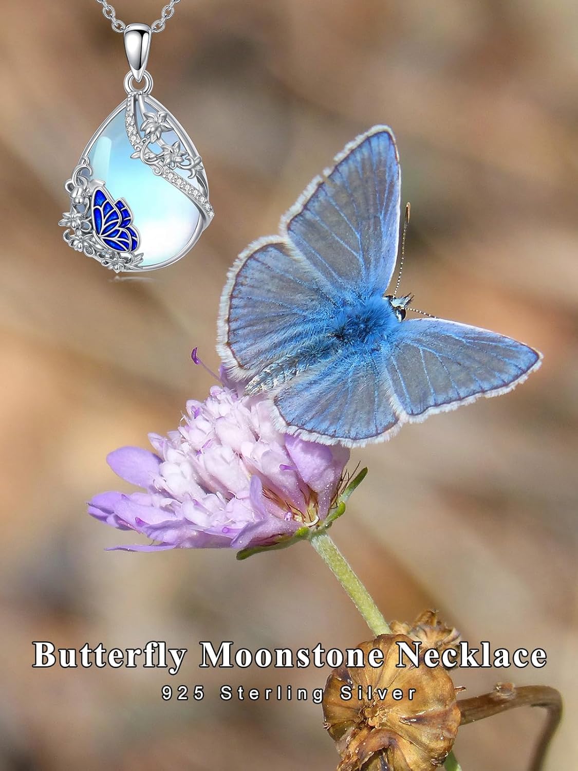 Dorunmo Highland Cow/Peacock/Dolphin/Butterlfy/Penguin/Cat/Axolotl/Hummingbird/Elephant Necklace for Women Sterling Silver Moonstone Pendant Necklace Animals Jewelry Gifts for Women Mom Her - Image 6