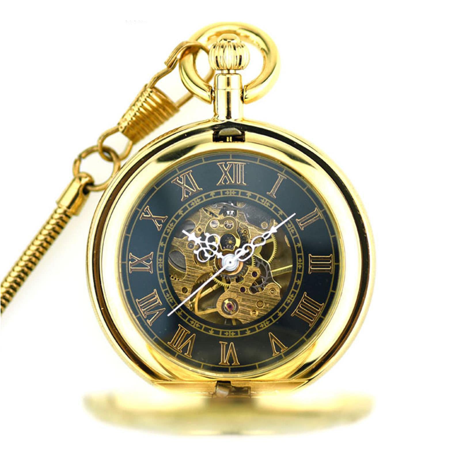 Relojes de Bolsillo, Cobre Puro Doble Apertura Flor Tallada Solapa Colgante Reloj números Romanos Regalos para