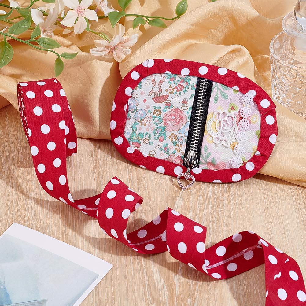 PH PandaHall 10.9 Yards/10m Single Fold Bias Tape Red White Polka Dot Ribbons 1.18"/ 30mm Polyester Single Fold Binding for Sewing Piping Binding Hemming Apparel Making Hair Bows Scrapbooks Headbands