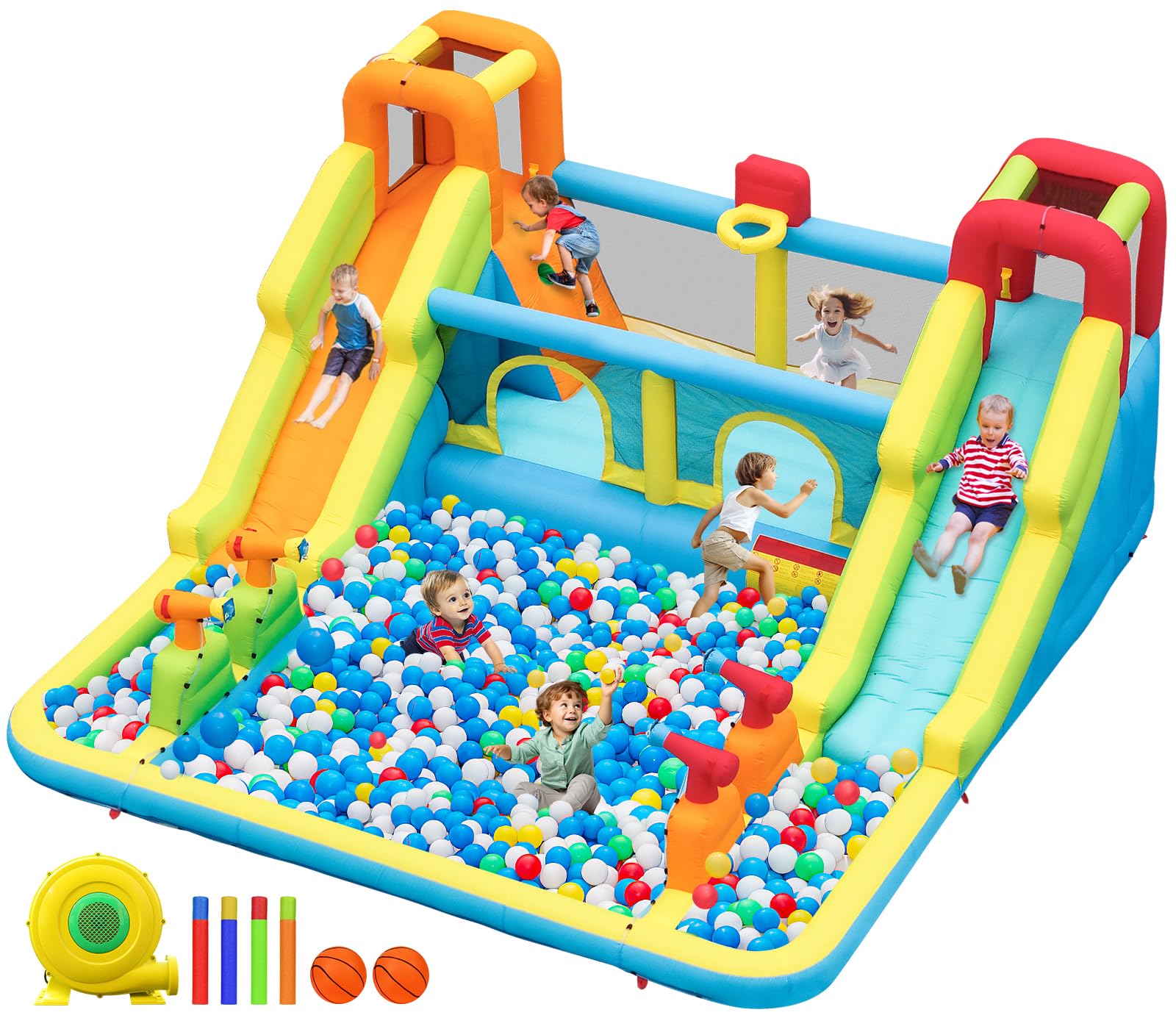 Castillo Hinchable con Doble Tobogán de Agua y Soplador, 452x416x210cm