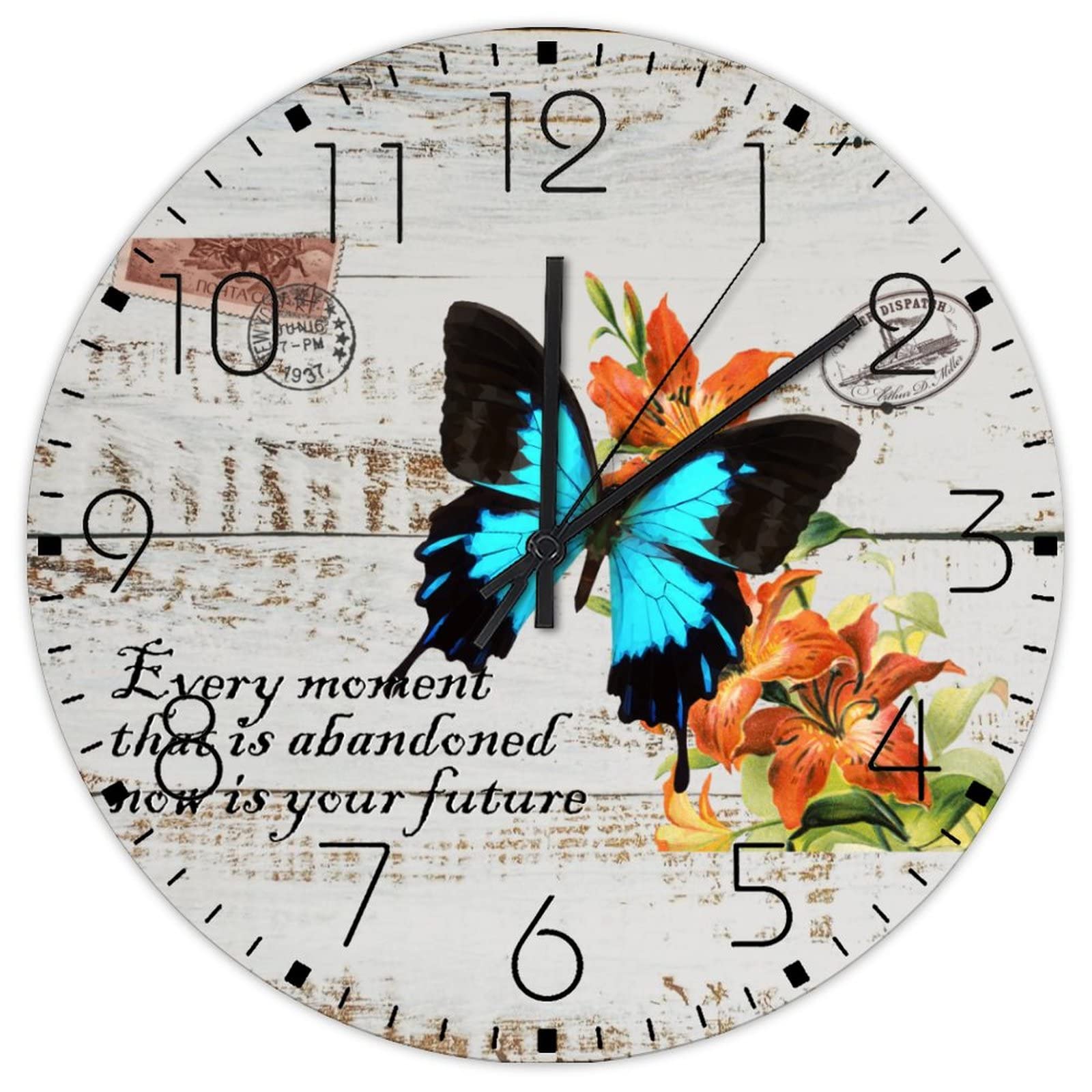 Horloge murale en bois Now Is Your Future ronde moderne