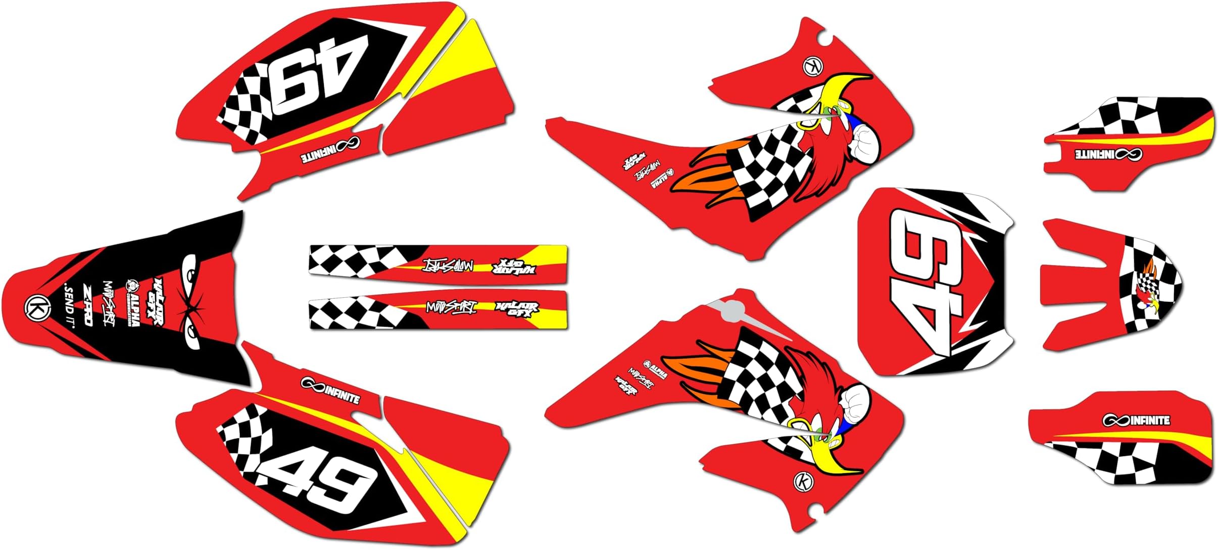 Graphics Kit for HONDA CR125/CR250 2002-2007 PECKER Series Red 9 Mil - Easy Go - Dirt pit bike motorcycle stickers, dirtbike racing automotive decal motocross accessories no-plastics