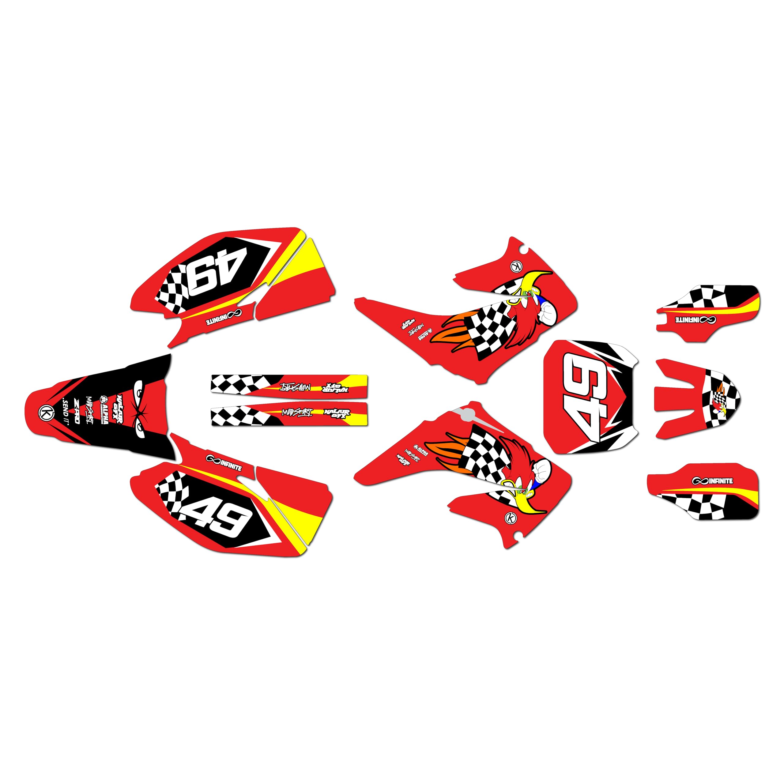 Graphics Kit for HONDA CR125/CR250 2002-2007 PECKER Series Red 16 Mil - On/Off the Road - Dirt pit bike motorcycle sticker, dirtbike racing decal motocross accessories no-plastics