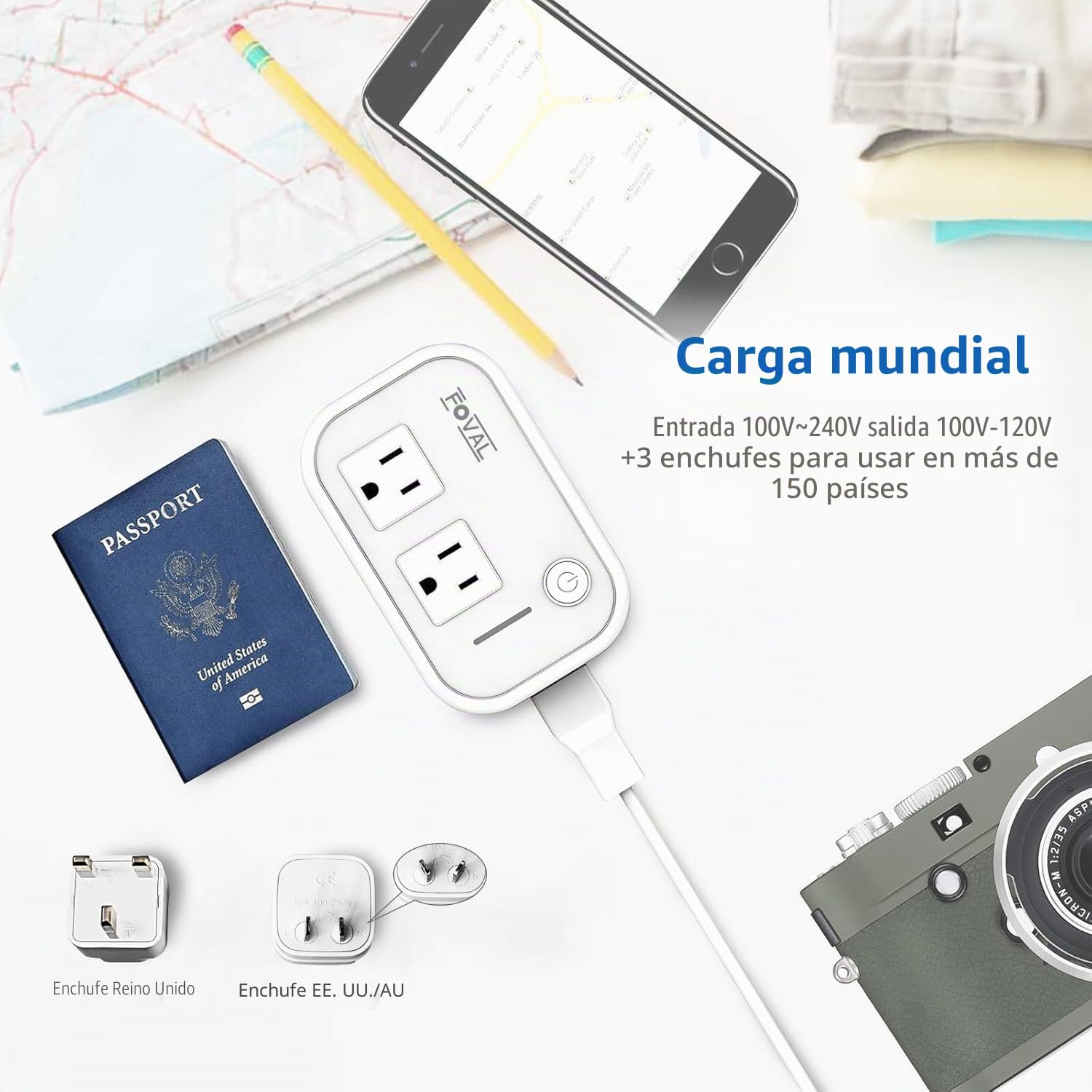 FOVAL foval bajada de potencia de 220v a 110v convertidor de voltaje con adaptador de la energía del recorrido internacional de 4 puertos usb en europa reino unido italia asia, etc, más de 150 países