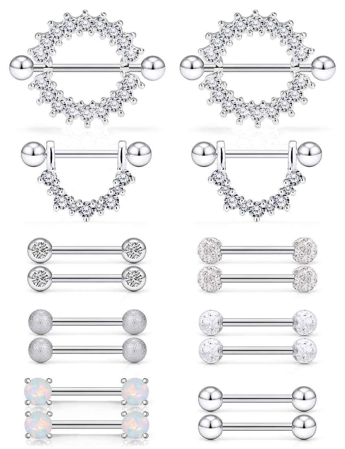 Yaalozei 16G Nipple Piercing Jewelry Hypoallergenic Surgial Steel Nipple Rings Tongue Ring Barbells Body Piercing Jewelry for Women Girls Shiny Cubic
