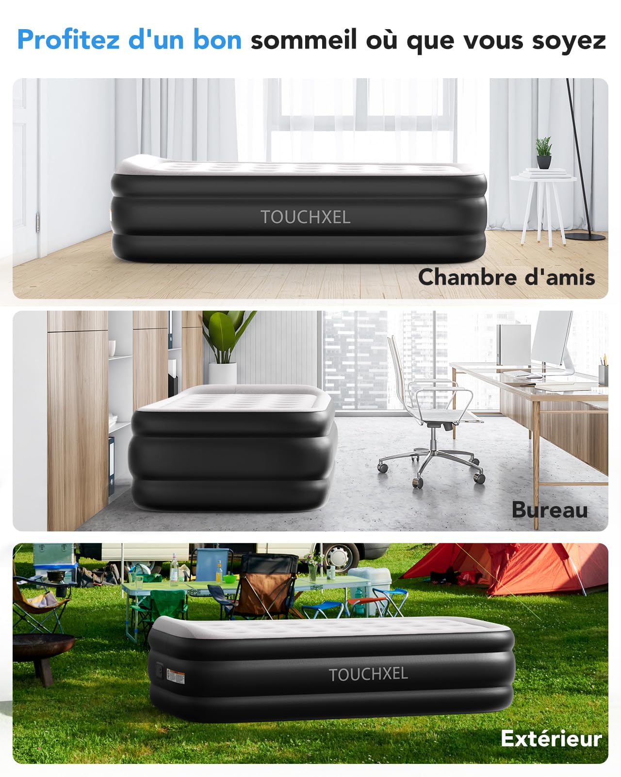 Matelas Gonflable 1 Place 196 x 97 x 47 cm avec Pompe Électrique Intégrée, Gonflage Ultra Rapide, Confort Exceptionnel, Idéal pour Invités et Voyage