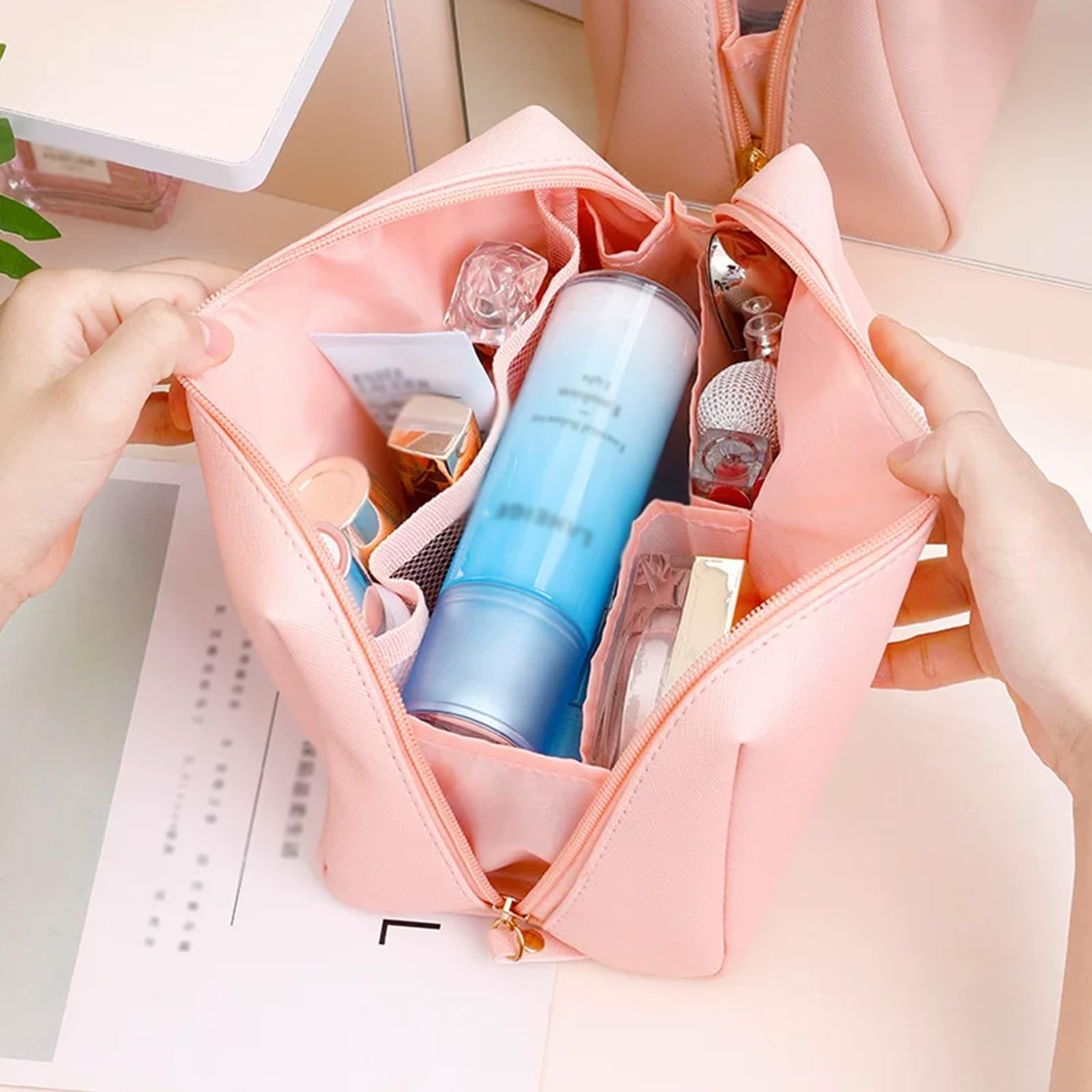 Borse Giornaliere, Beauty Case da Viaggio Donna, Multifunzionale Doppio Strato, Ideale per Il Bagaglio a Mano I Weekend Fuori Porta, Cerniera Doppio Cursore, Facile Accesso(Daisy)