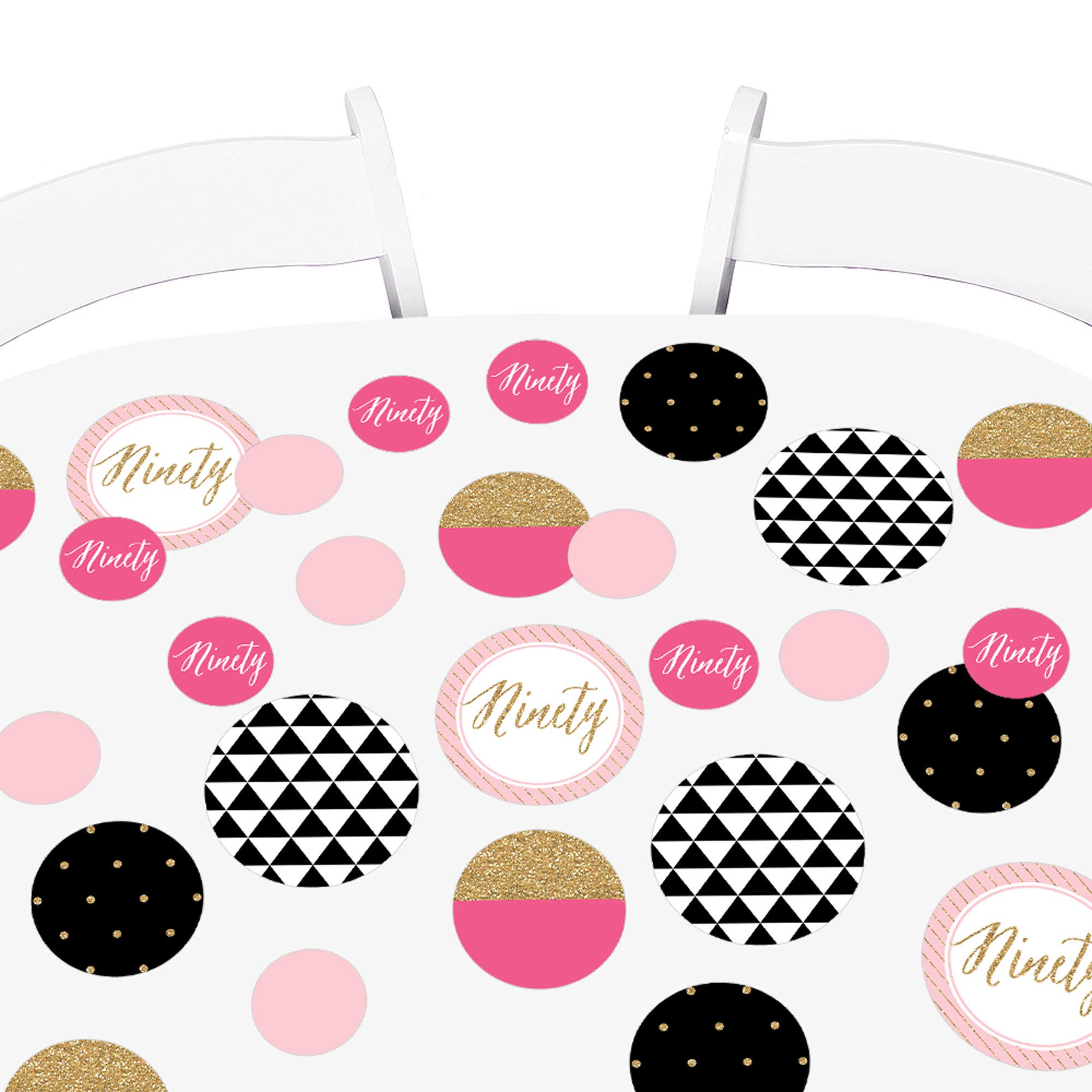 Big Dot of HappinessChic 90th Birthday - Pink, Black and Gold - Birthday Party Giant Circle Confetti - Party Decorations - Large Confetti 27 Count