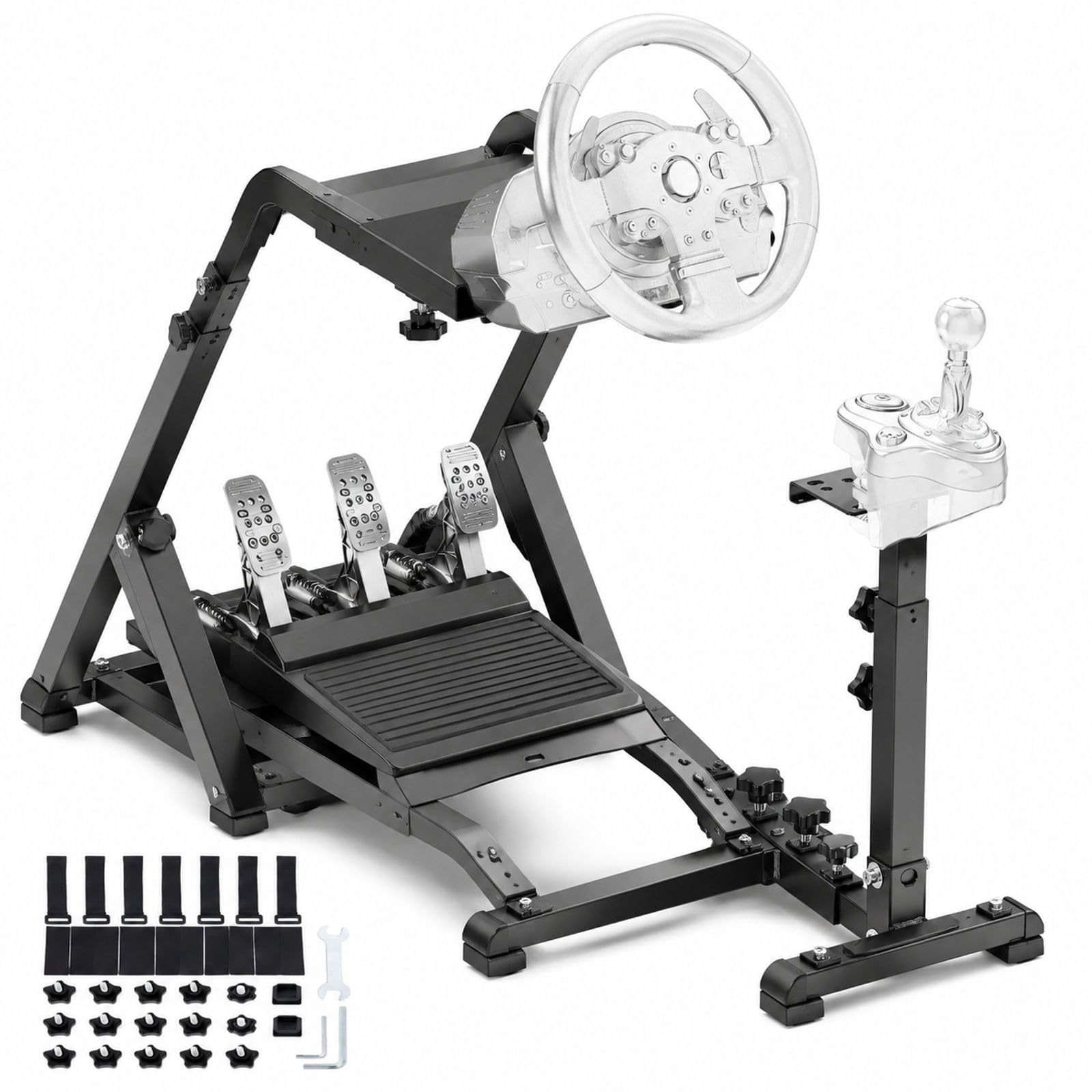 Support de volant de course noir réglable avec support pour pédales et levier de vitesse, pour installation de simulation à domicile