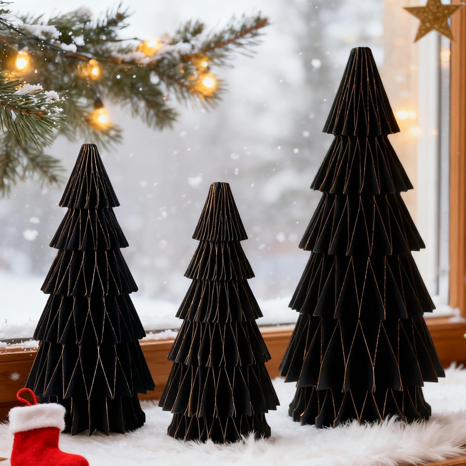 8PCS Paper Christmas Tree, Neutral Christmas Honeycomb Centerpieces, 3D Minimalist Paper Trees Table Decorations for Home Xmas Holiday Party Decor(Gray, Brown, White, Green)