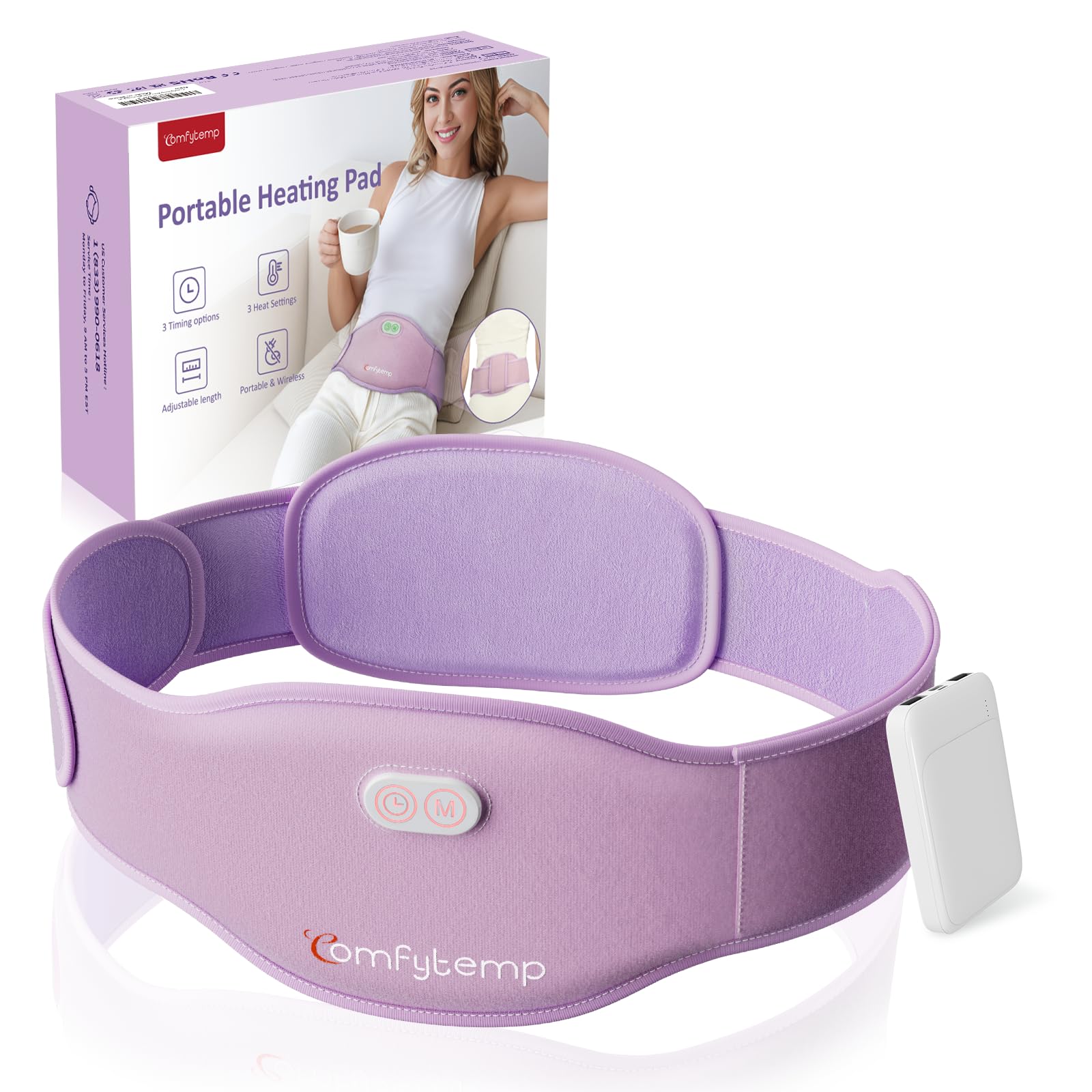 Comfytemp Große Wärmegürtel Periode mit 5000mAh Akku für Perioden Bauch und Rücken, 16x150cm Kabellos Heizgürtel Menstruations Bauchwärmer Rückenwärmer mit USB Geschenke für Mütter, Frauen, Mama