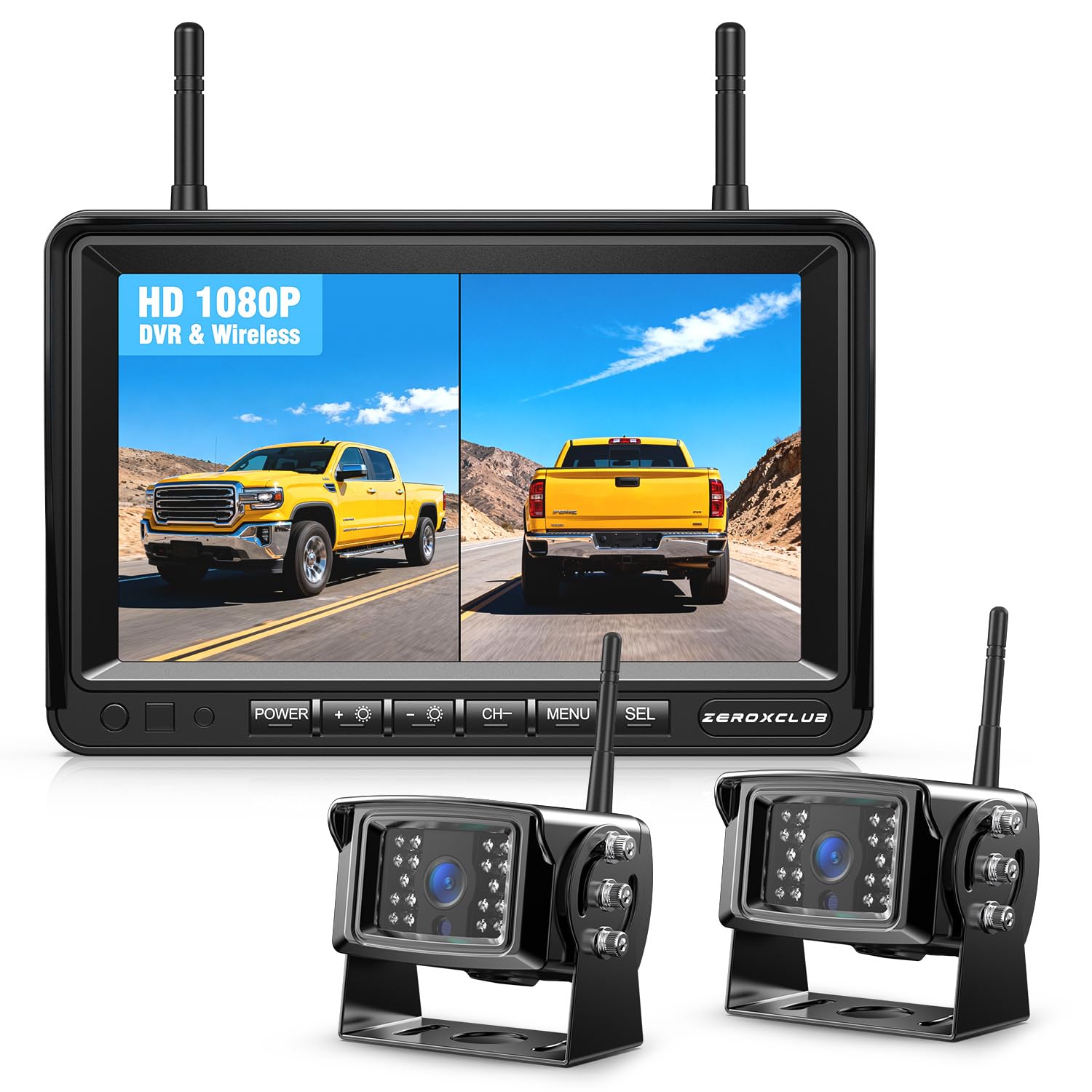 Digital Rückfahrkamera Kabellos Set 7" HD LCD Monitor Dual-Kameras IP69K wasserdichte Funk Nachtsicht Wireless Einparkhilfe für LKW Wohnwagen Anhänger