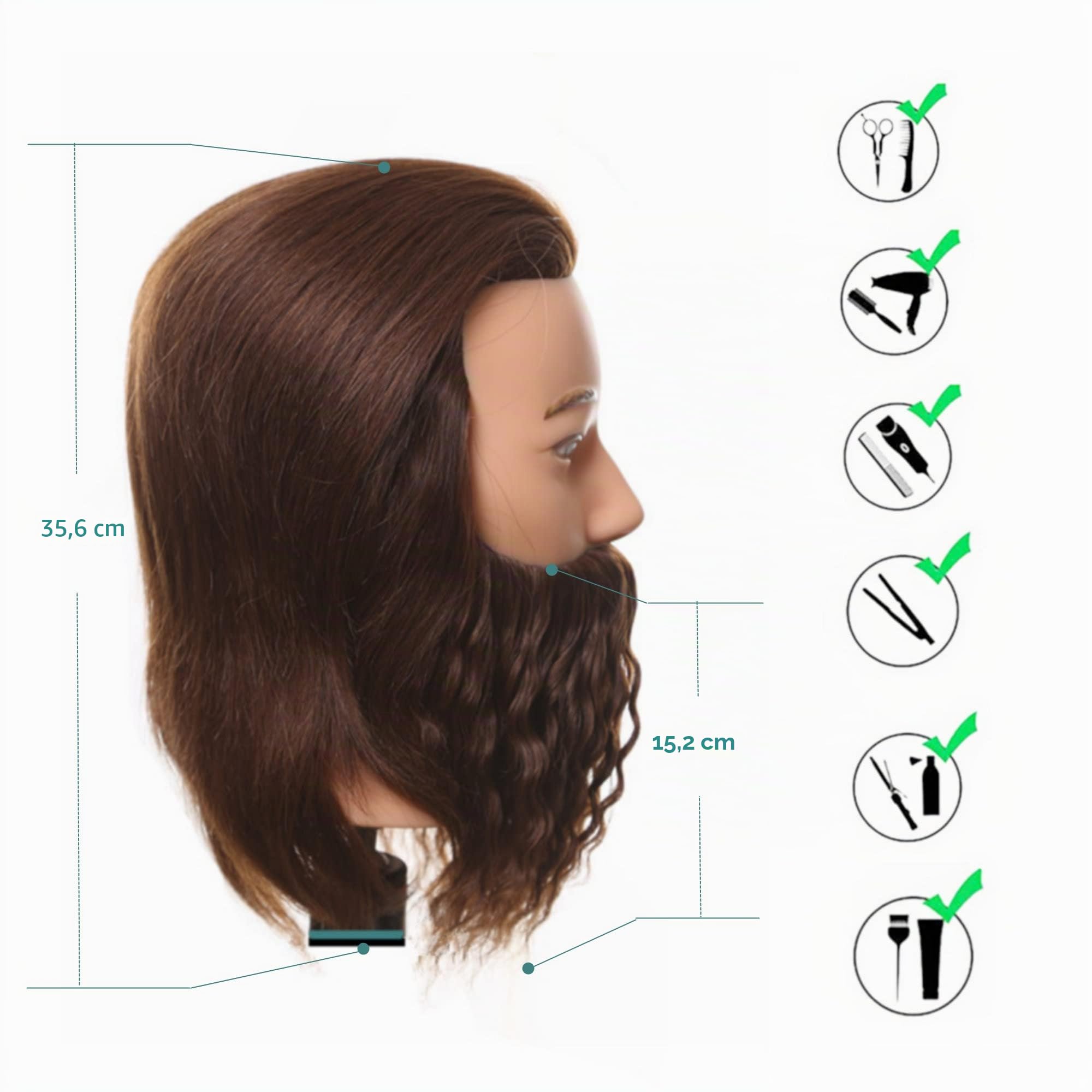 Male Mannequin Head With Hair Human Hair Manikin For Men Cosmetology 8inch Curly Beard Manikin Head With Human Hair with Stand Practice