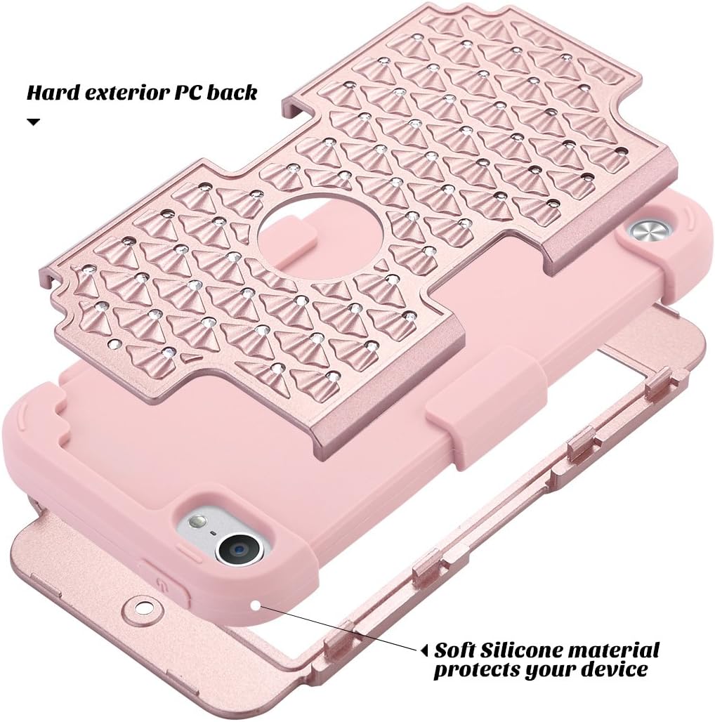 ULAK iPod Touch Case 5 6th Generation, iPod Touch 7 Case, Bling Glitter Hybrid Heavy Duty Protection Shockproof High Impact Resistant Hard PC Soft Silicone Protective Case, Rose Gold