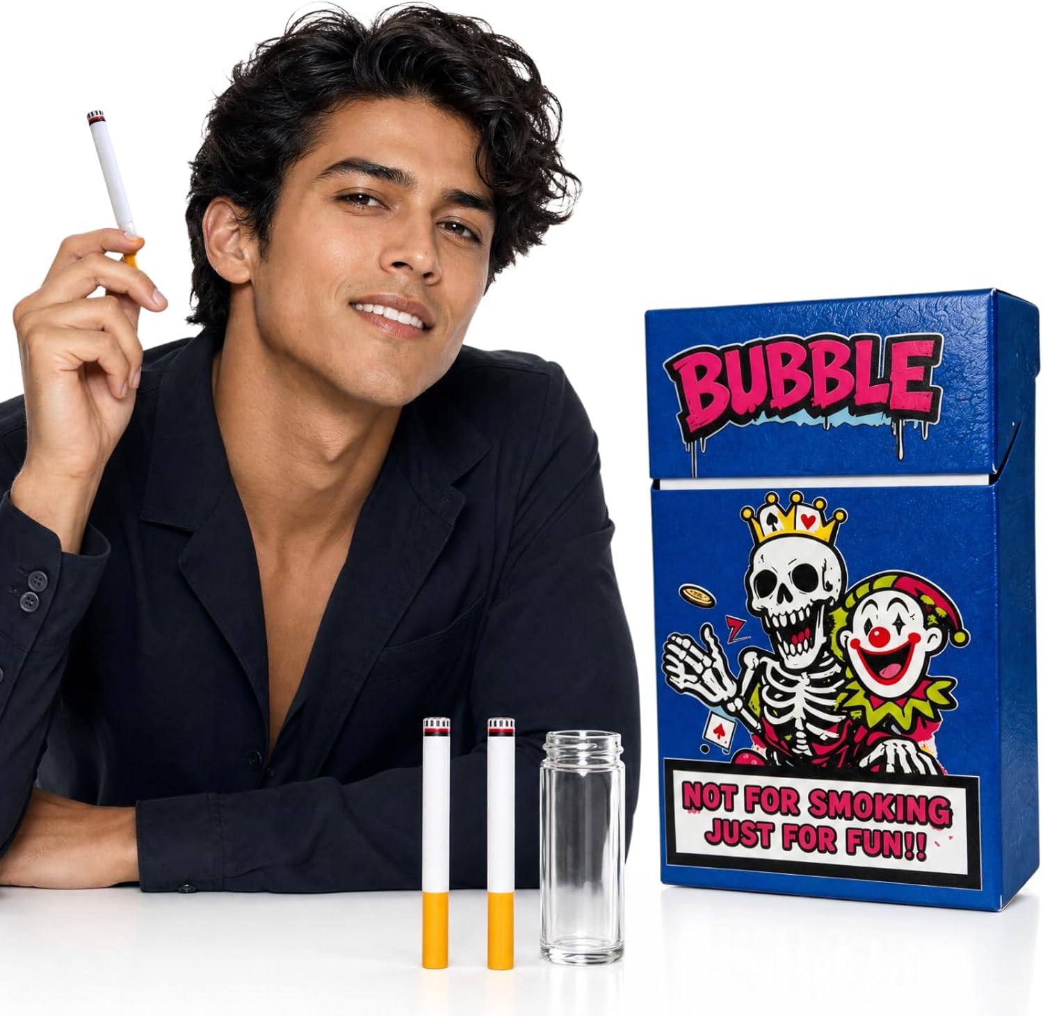 Bubble Cigarette Blower with Refillable Bubble Solution Bottle, Mini Bubble Cigarette Fake Cigarette, Stress Relief Bubble Stick, Fun Gift for Men and Women, BJC
