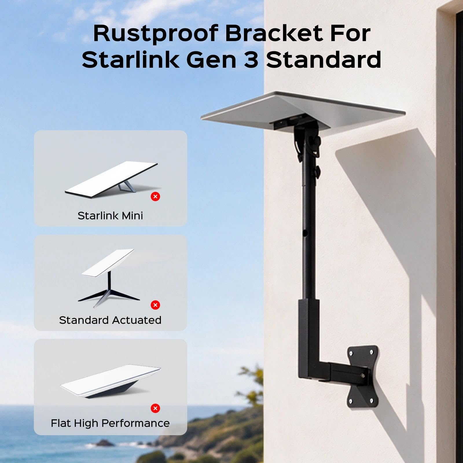 Starlink Support mural réglable 3ème génération – Bras de support extensible, résistant à la rouille et aux intempéries, installation facile pour Starlink Standard 4/4X/Gen 3, s'adapte aux murs en