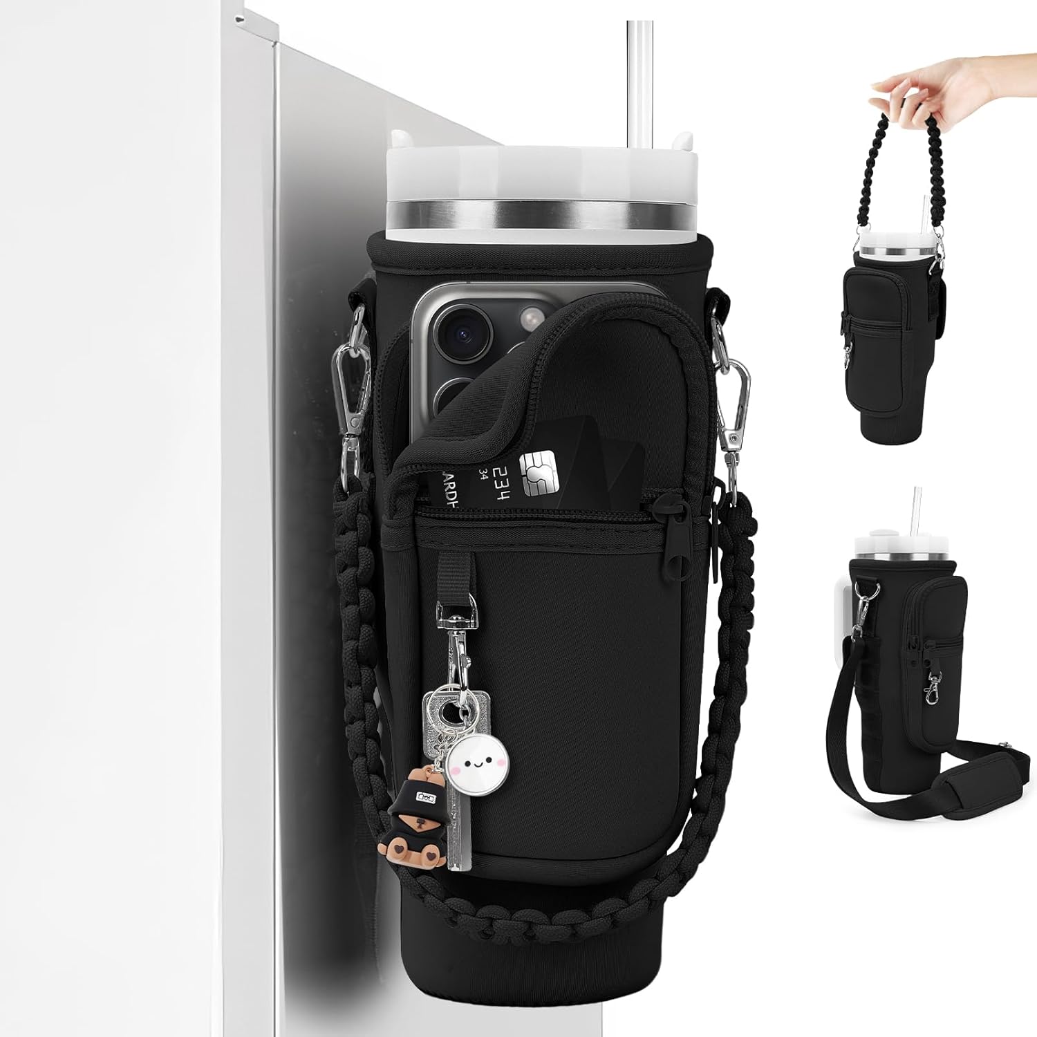 Water Bottle Carrier Bag Magnetic Stanley Cup Holder for Refrigerator, Magnetic Gym Bag for Stanley 40/30 oz Tumbler, Insulated Water Bottle Holder Pouch with Strap Stanley Cup Accessories