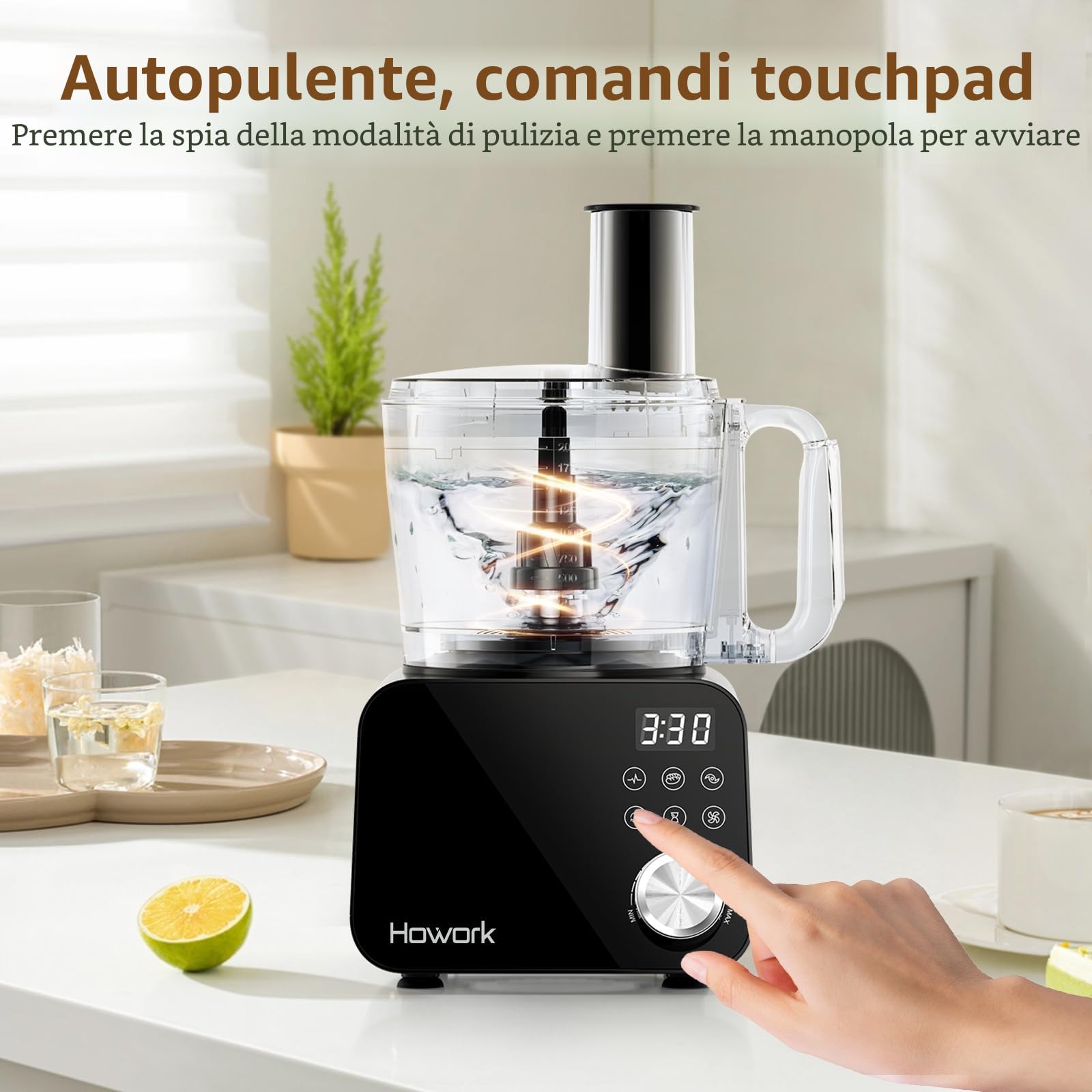 Howork Robot da Cucina multifunzione 1500W, Multifunzione di Grande Capacità, Per Tritare, Affettare, Sminuzzare, Tritare, Frullare, Sminuzzare,Farcire e Impastare, Acciaio Inox Nero