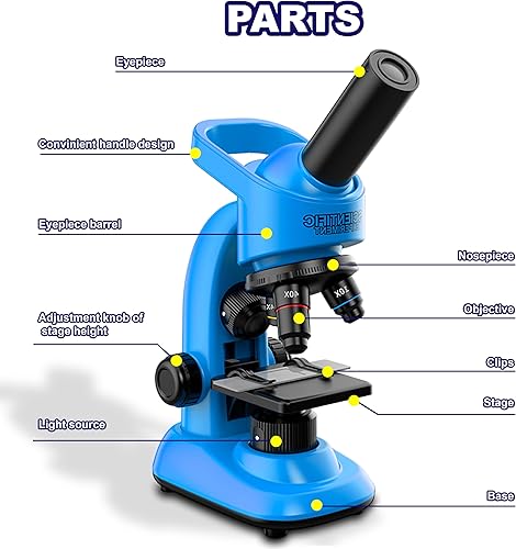 Miniatura 6 de Microscopio para niños, kit de microscopio 40-1600x para niños principiantes, kit STEM, diapositivas preparadas, luz LED y varias herramientas