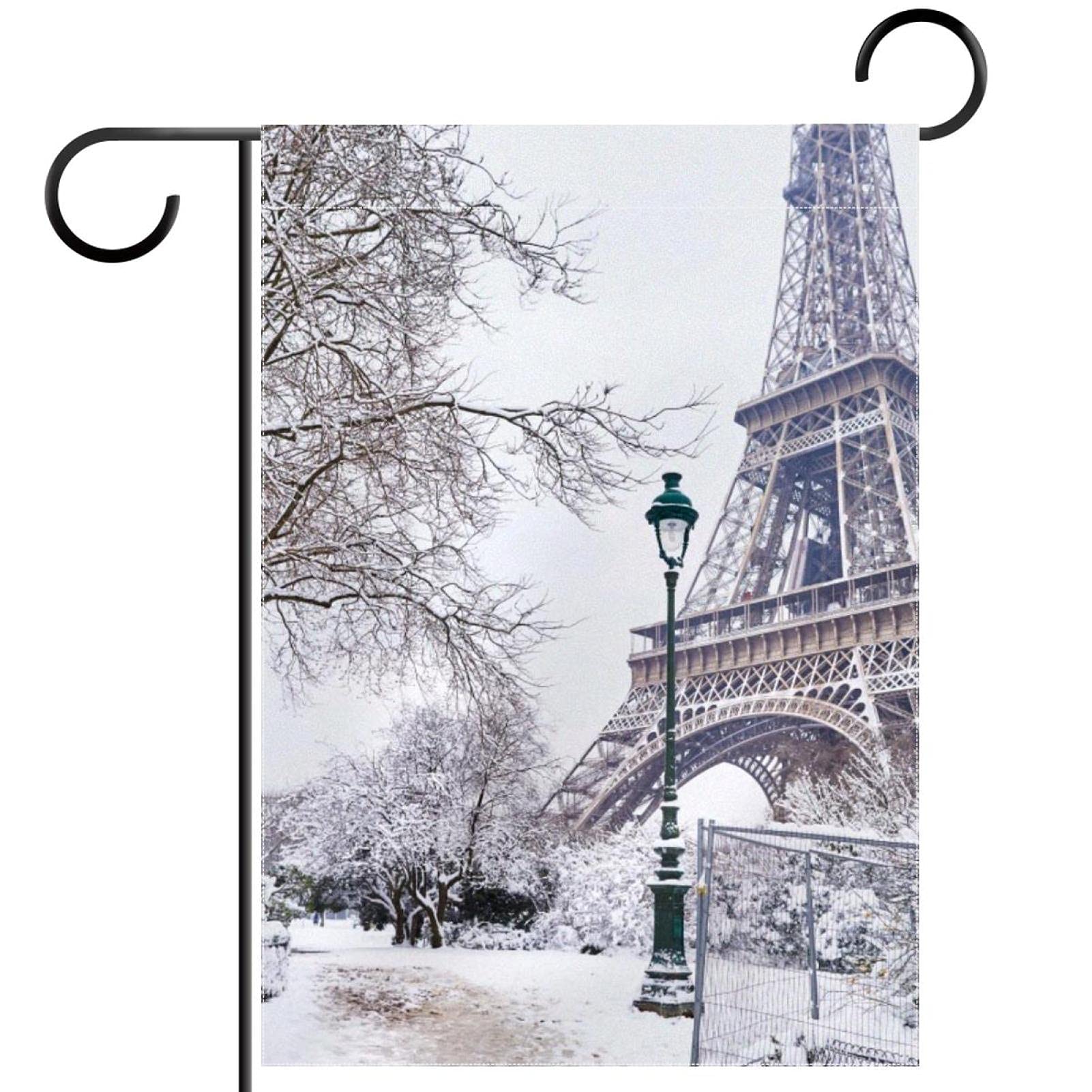 Drapeau de jardin Tour Eiffel neige décoration double face résistante aux intempéries - 7