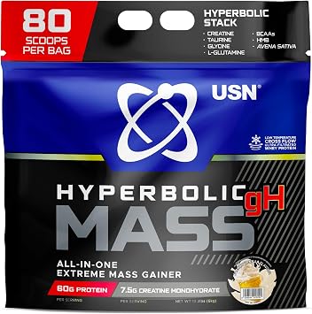 USN Hyperbolic Mass gH: All-in-One Mass Gainer Protein Powder for Fast Effective Weight and Muscle Gain Pre- and Post-Workout Weight Gainer Complex Vanilla 6 kg