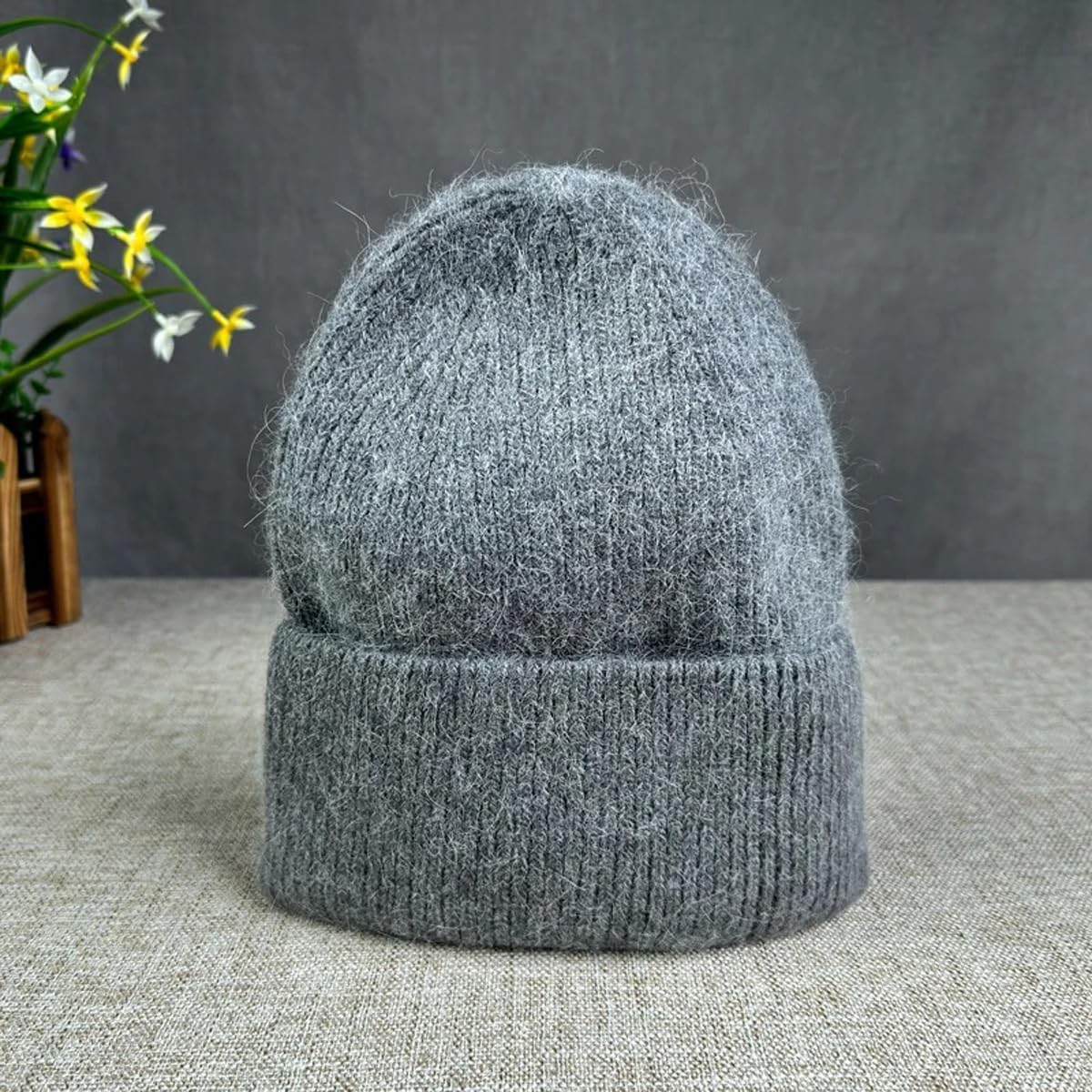 Winter Knit Hat for Kid Fluffy Faux Fur Pom Hat Beanies Knit Skull Cap Ski Cap