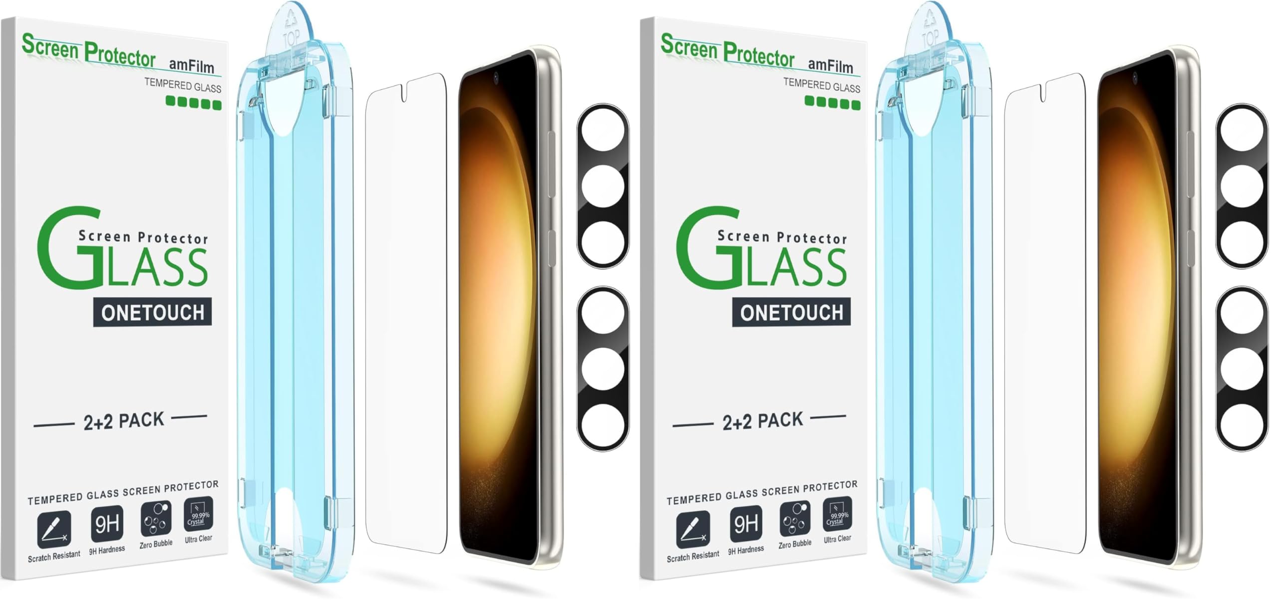 amFilm [2+4 Pack OneTouch Tempered Glass Screen Protector for Samsung Galaxy S23+/S23 Plus 6.6 Inch with Camera Lens Protector, 9H Hardness, Easy Installation and Bubble Free.