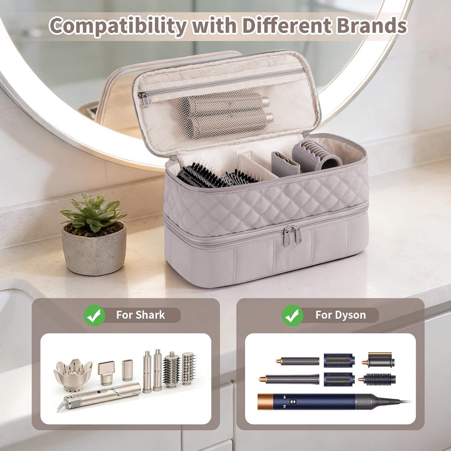 Hair Travel Carrying Case Compatible with Shark Flex Style/Dyson Airwrap, Double-Layer Hair Drying Storage Case for Shark SpeedStyle Hair Dryer & Accessories, Camel - Image 5