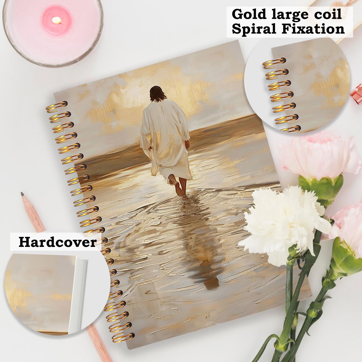 SNNDER Cuaderno de Jesús, cuaderno de notas de iglesia, diario de oración para mujer, cuaderno de espiral, tapa dura de Jesús, 5.5 x 8.3 pulgadas