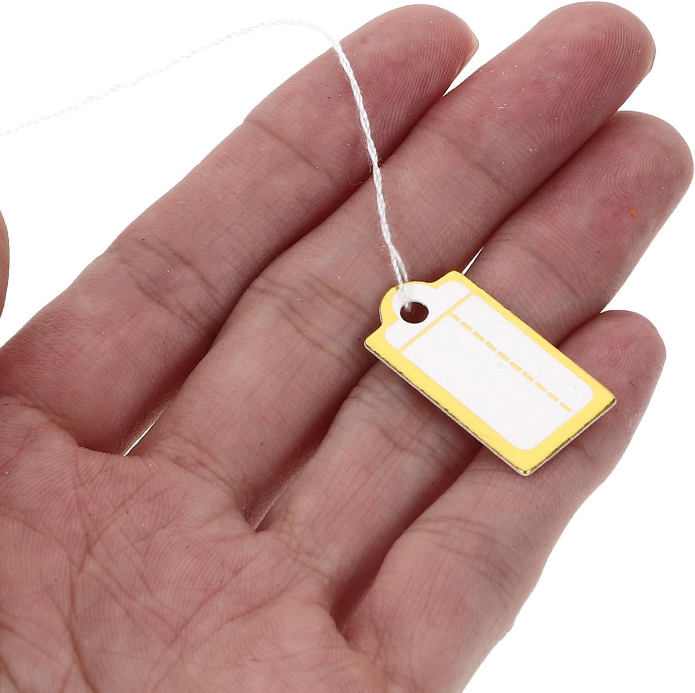 FUOYLOO 200pcs Jewelry Price Tags with Gold Wire String, Hanging Sale Labels for Retail Clothing and Accessories, Writable Marking Tags for Pricing Displays image 4