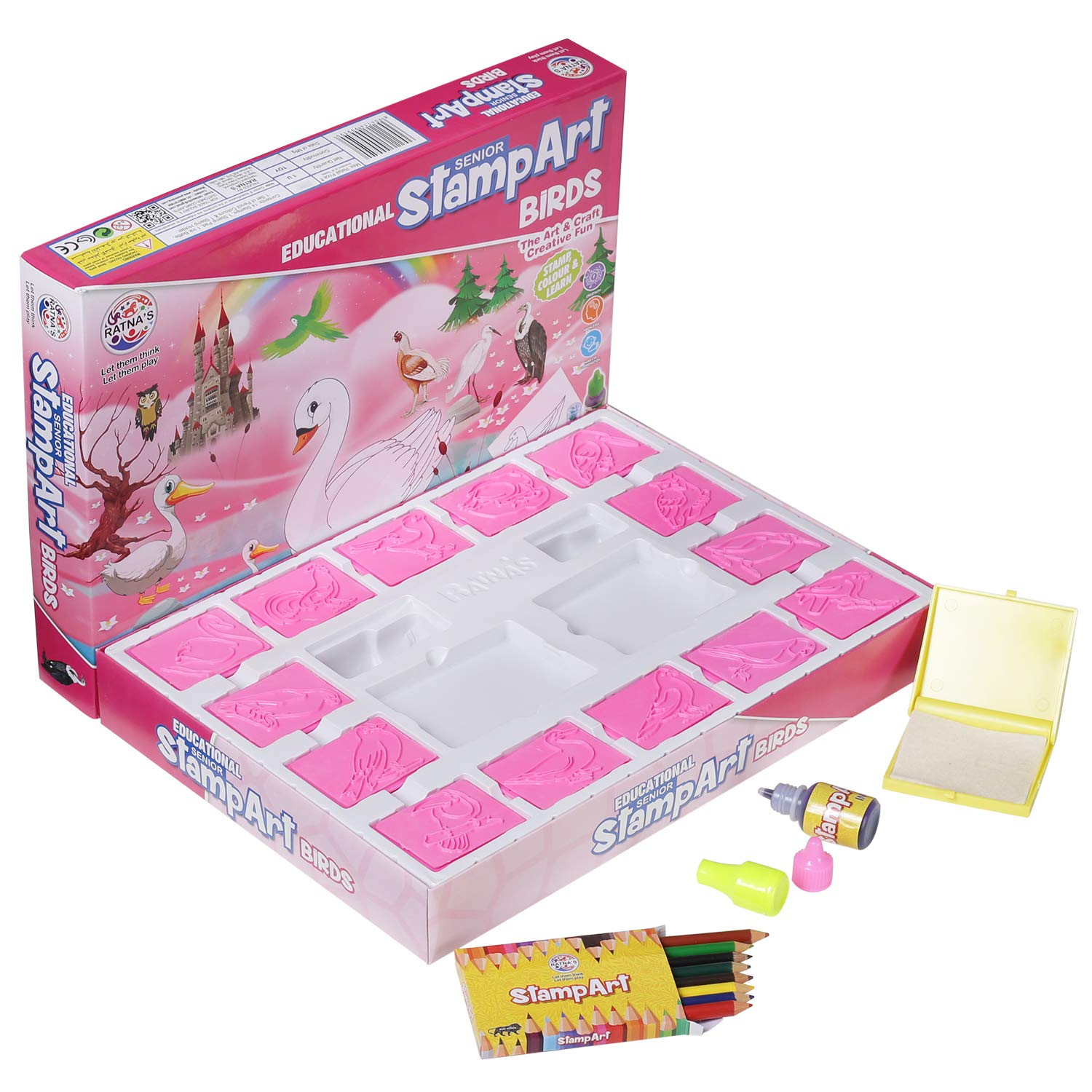 Ratna's Educational Art & Craft Stamp Art Bird Big with 12 Different Stamps for Kids Ages 3+