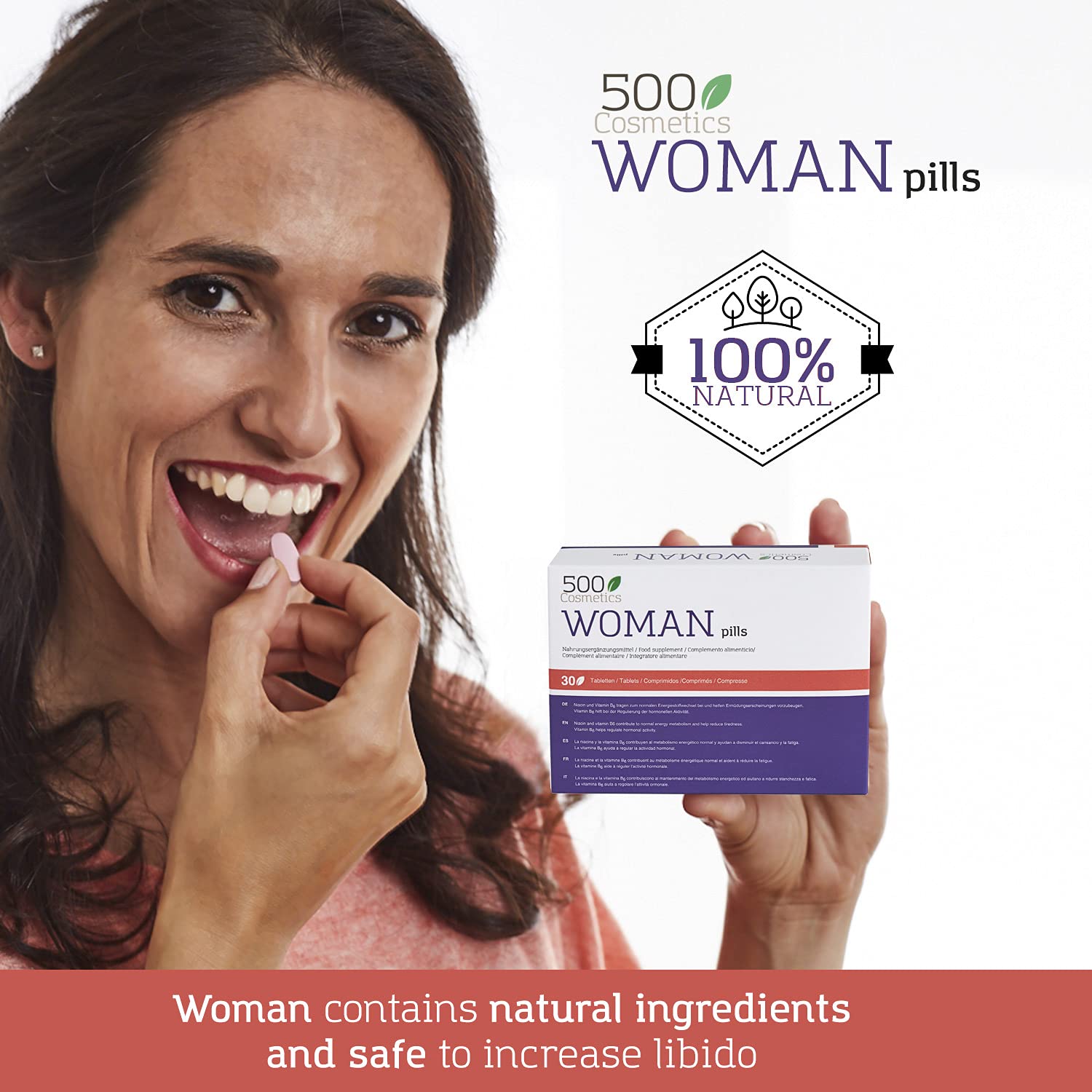 500Cosmetics Woman-Natürliche Tabletten zur Entlastung der Symptome der Menopause, hormonelle Regulation und Erhöhung der Libido – hergestellt und registriert in der EU (3)