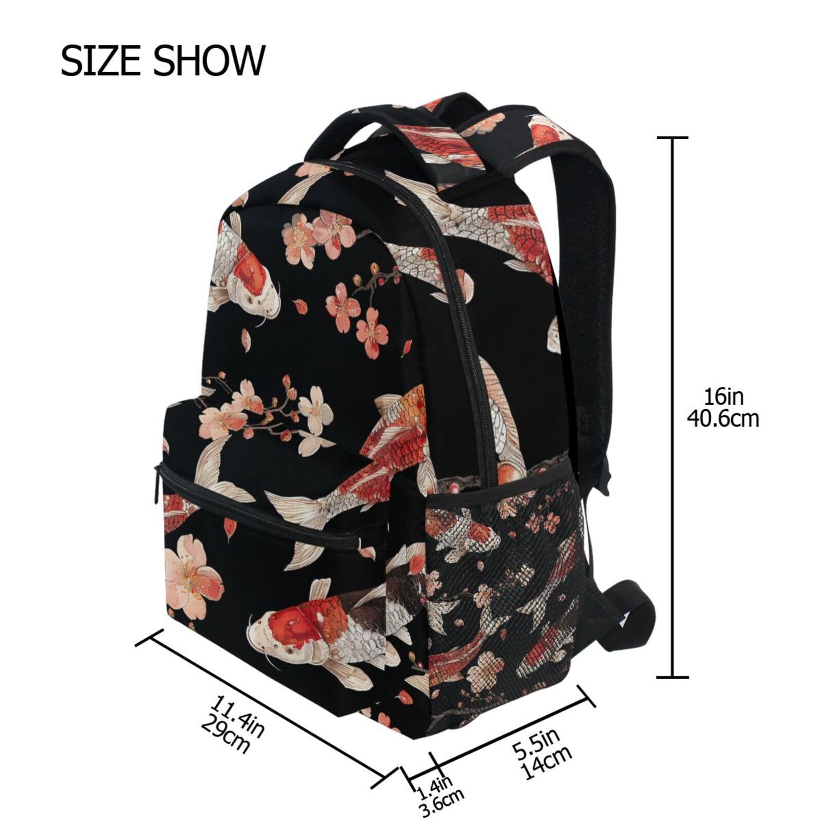 Fiori Di Pesce Koi Elegante Nuoto Zaino Scolastico per Ragazzi Ragazze,Borse per Libri e Studenti Alla Moda