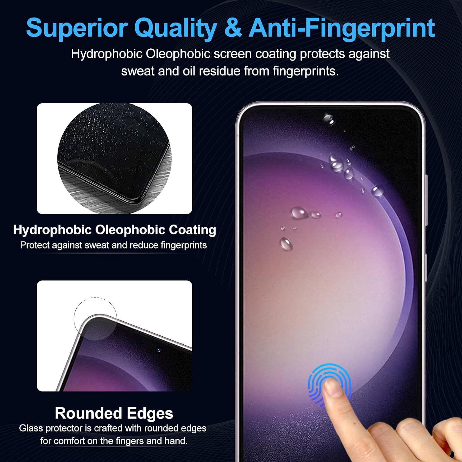 TQLGY 3 Pack Screen Protector for Samsung Galaxy S23 [6.1 Inch] with 3 Pack Camera Lens Protector, Tempered Glass Film, Ultra HD, 9H Hardness, Case Friendly, [Fingerprint Unlock Support]