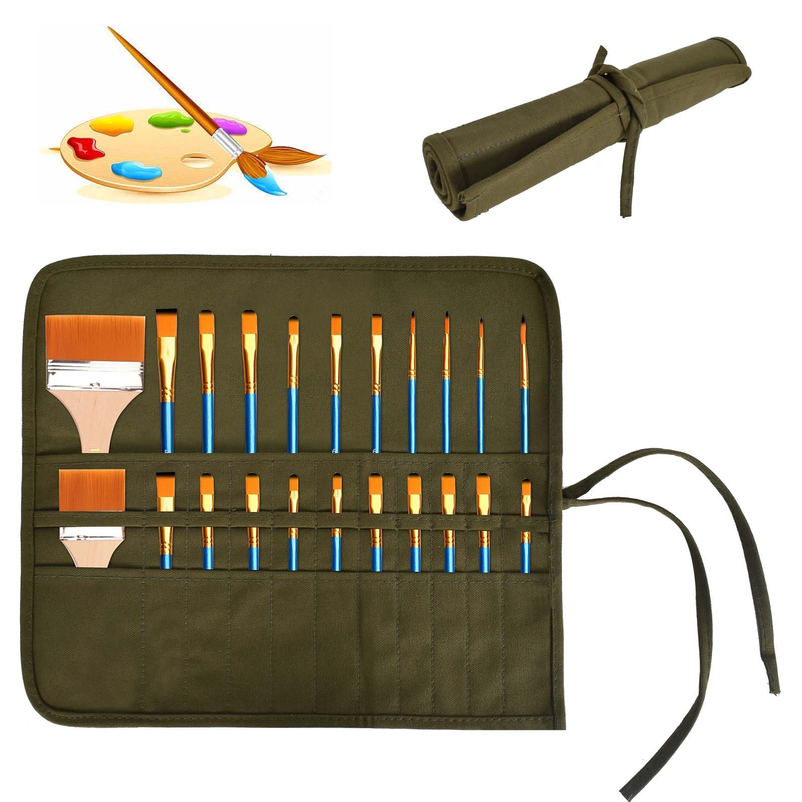 22 Ranuras Bolsa Pinceles Estuche Para Pinceles De Pintura Estuche Pinceles Acuarela Estuche Enrollable Estuche Lápices Arte Funda Para Pinceles Oleo Estuche Pinceles Maquillaje Bolsita De Lona(Verde)