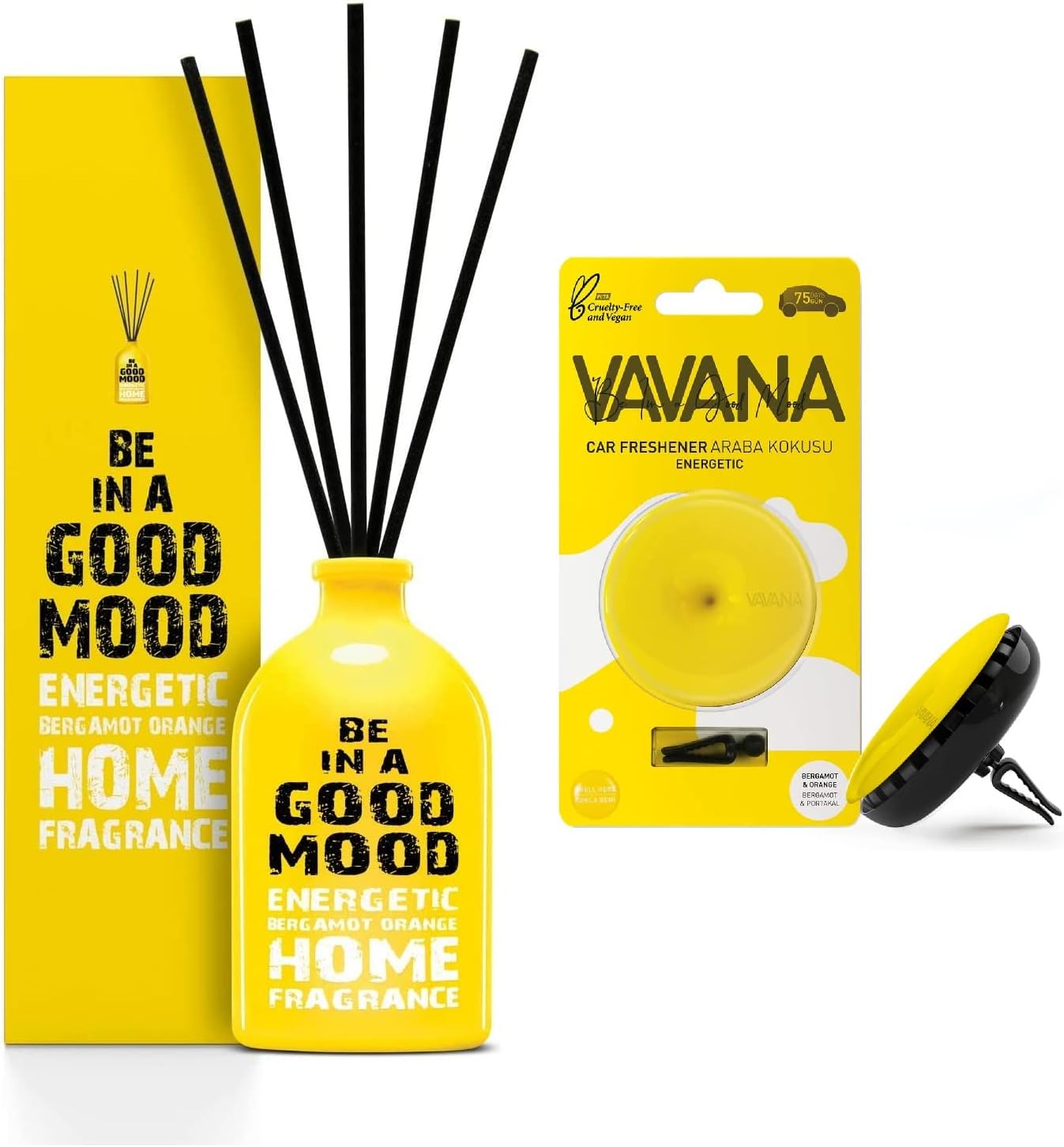 Home Fragrance and Car Fragrance Bundle Made of Natural Scented Oils Blend Perfect For Home, Office and Car Boost Your Mood & Eliminate Unpleasant Odors by Be in a Good Mood (Bergamot-Energetic)