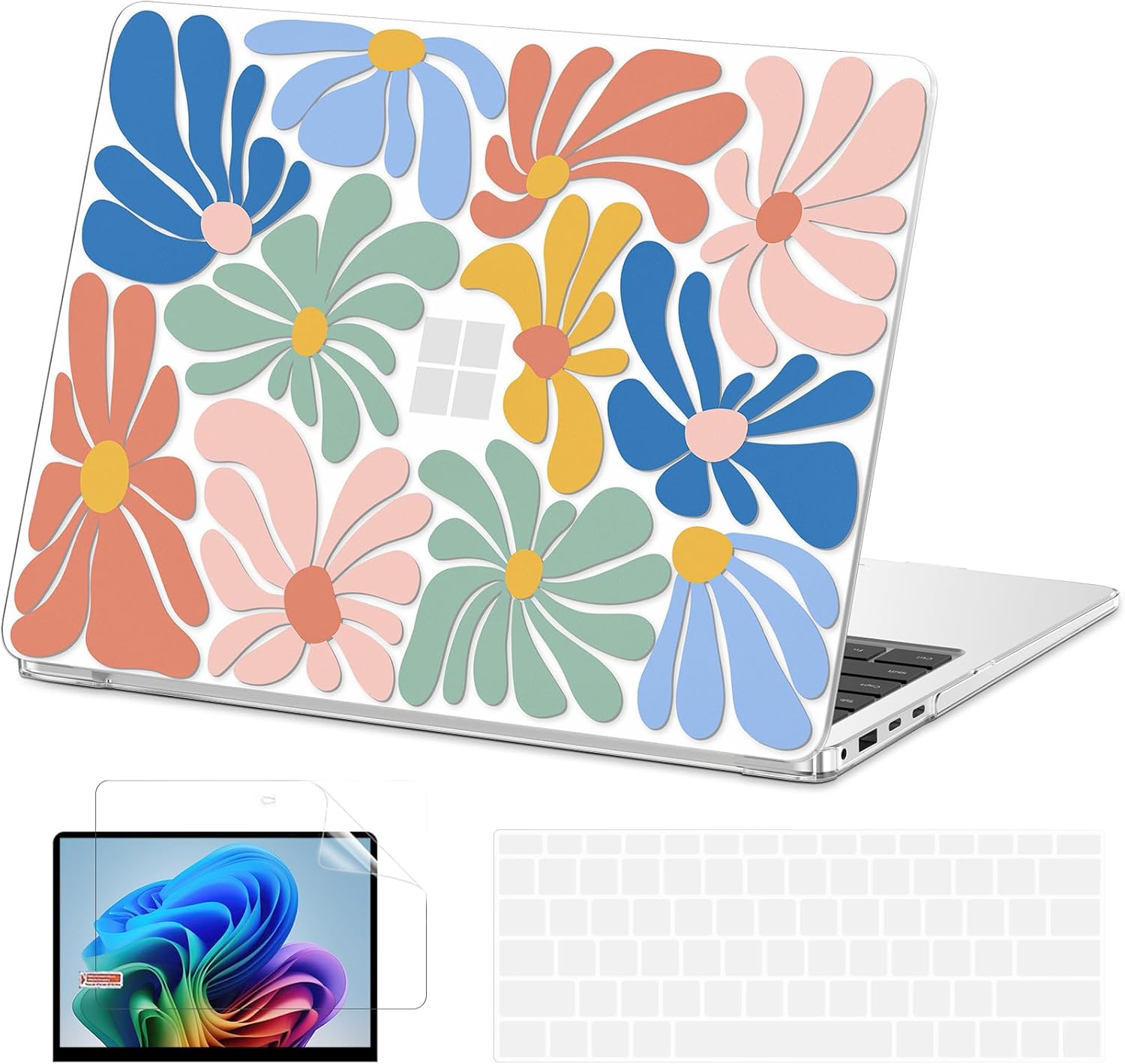 AKIT Compatible with Microsoft 15 Inch Surface Laptop 7 15 inch Case, Unique Print Pattern Hard Shell Case+Screen Protector+Keyboard Cover for Surface Laptop 7th Edition 15 inch, ColorfulFlowers